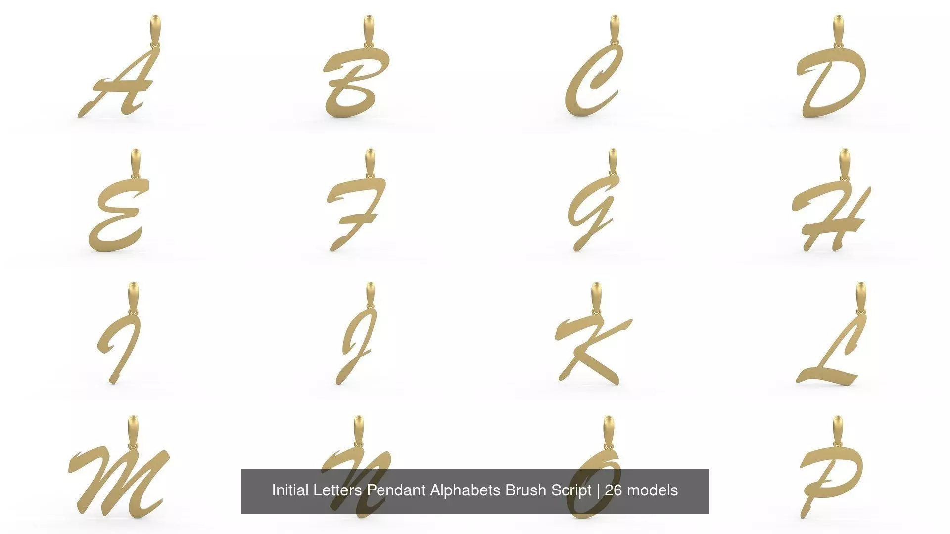 Initial Letters Pendant Alphabets Brush Script 3D Model Collection_0