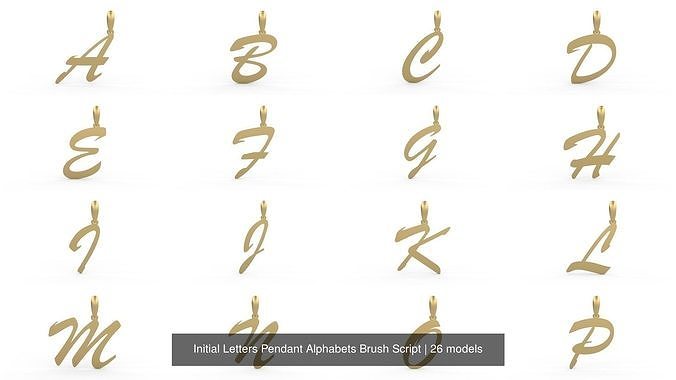 Initial Letters Pendant Alphabets Brush Script 3D Model Collection