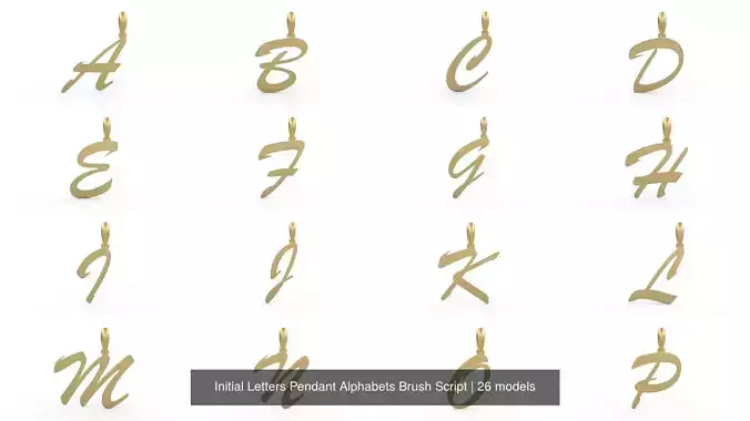 Initial Letters Pendant Alphabets Brush Script 3D Model Collection