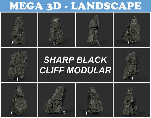 Low poly Sharp Black Cliff Modular 211126 Low-poly 3D model