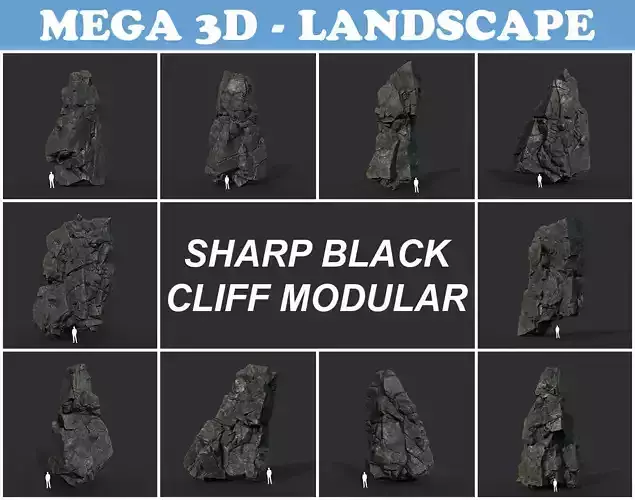 Low poly Sharp Black Cliff Modular 211126 Low-poly 3D model