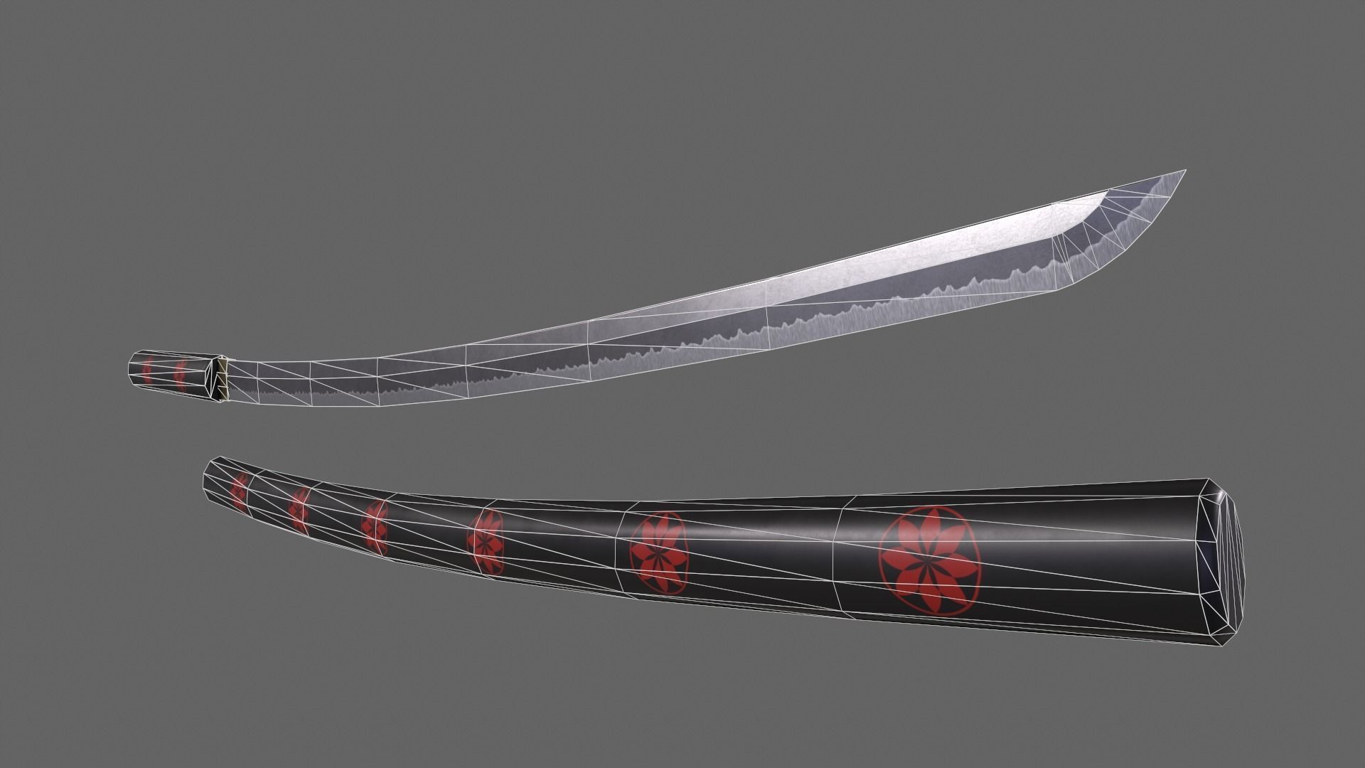 PBR Katana Japanese Sword Black V3 Low-poly 3D model_13