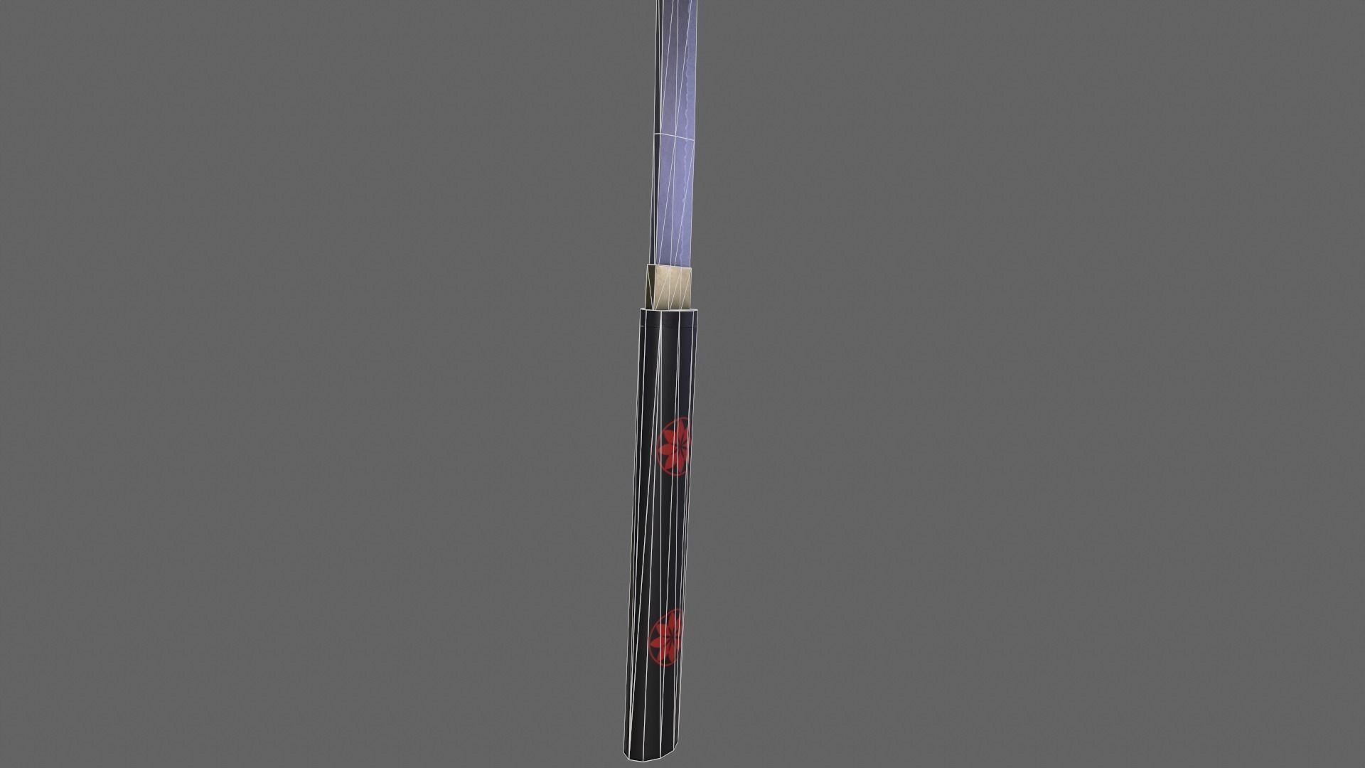 PBR Katana Japanese Sword Black V3 Low-poly 3D model_18