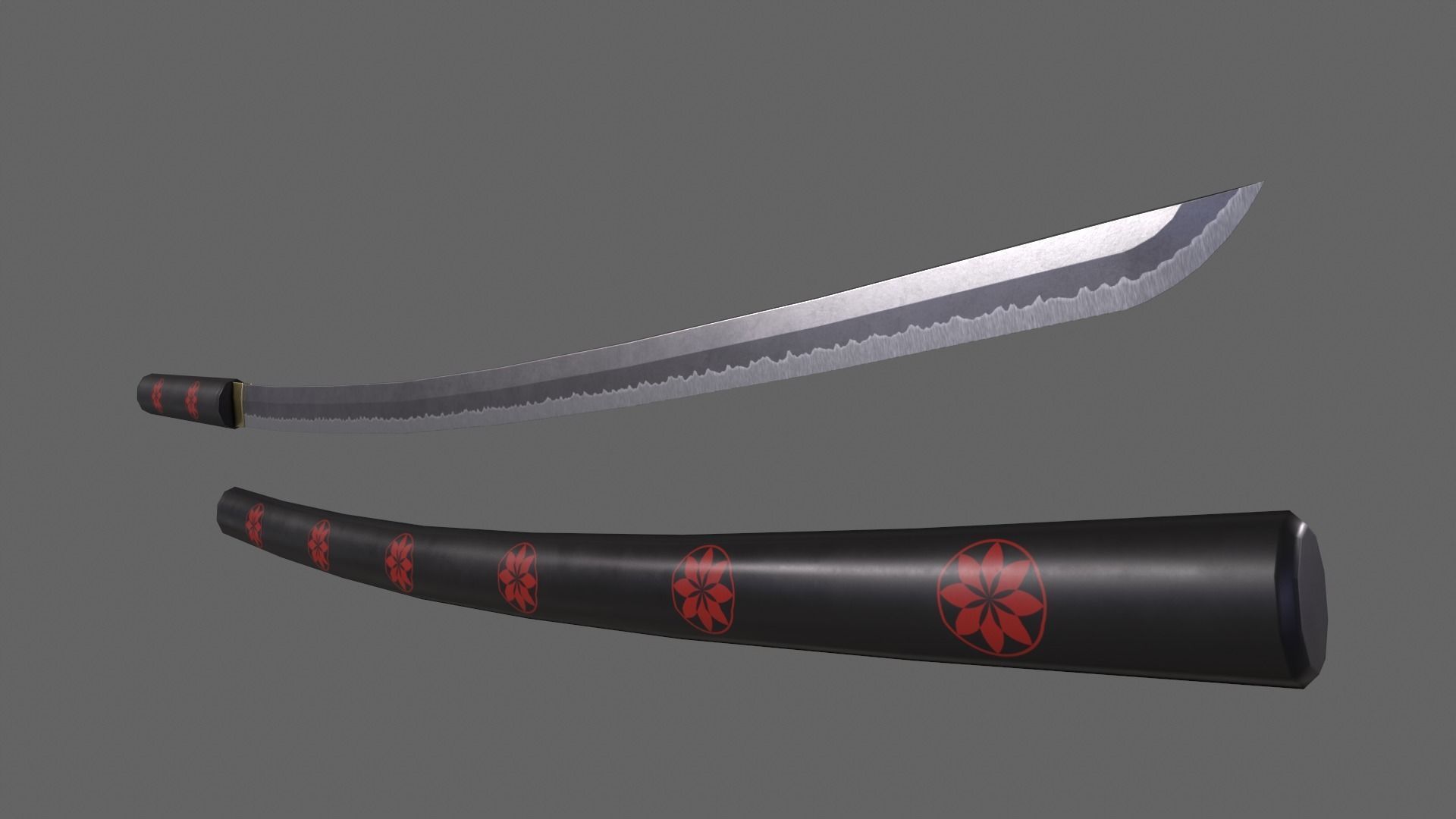 PBR Katana Japanese Sword Black V3 Low-poly 3D model_3