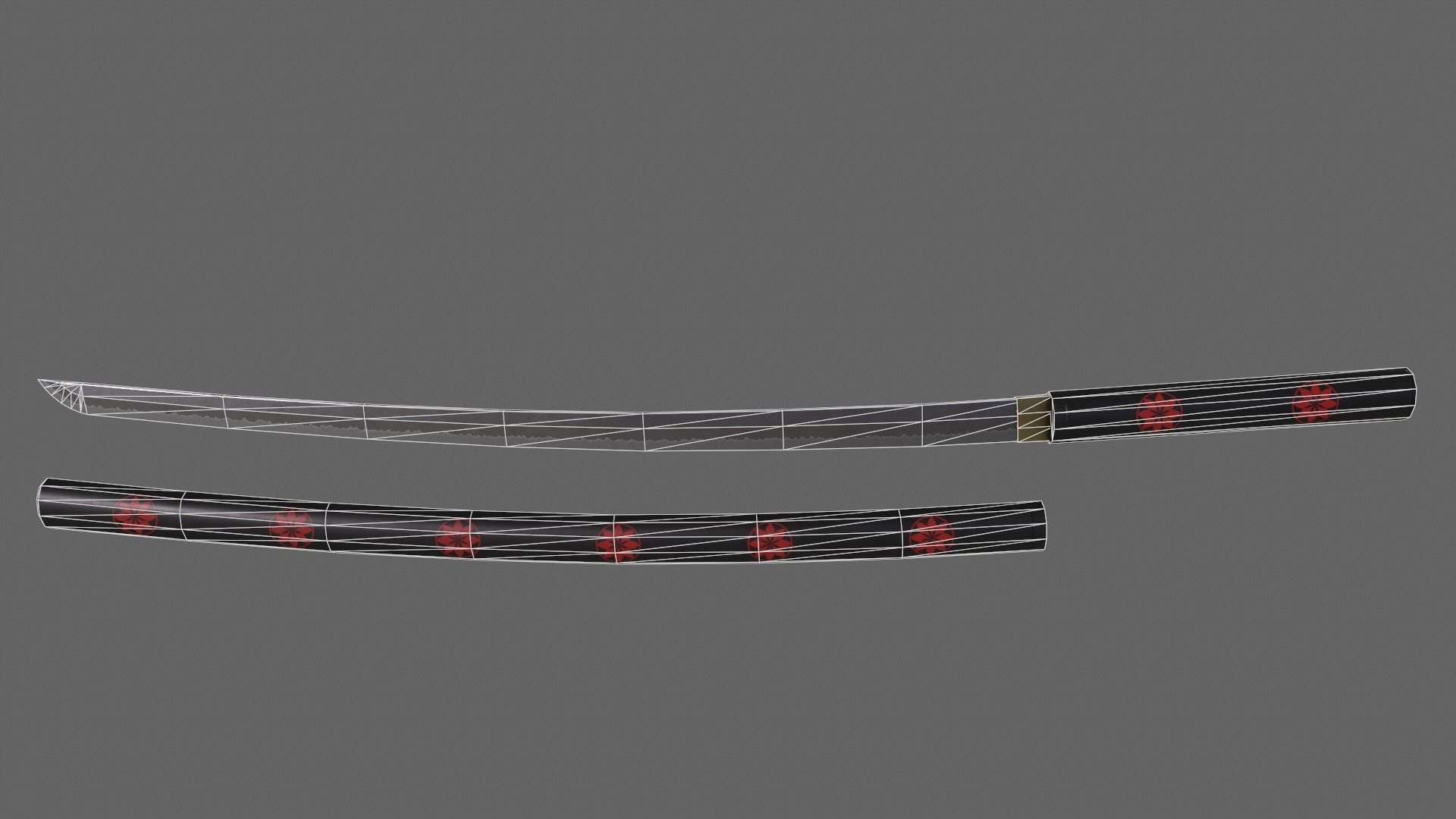 PBR Katana Japanese Sword Black V3 Low-poly 3D model_12