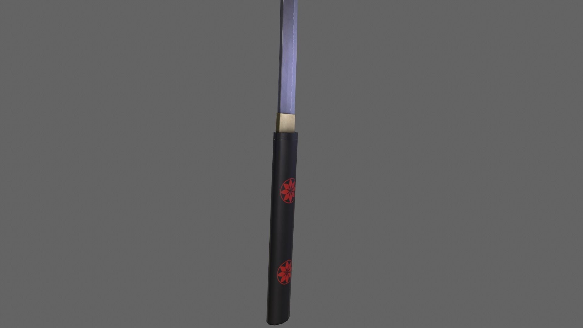 PBR Katana Japanese Sword Black V3 Low-poly 3D model_8