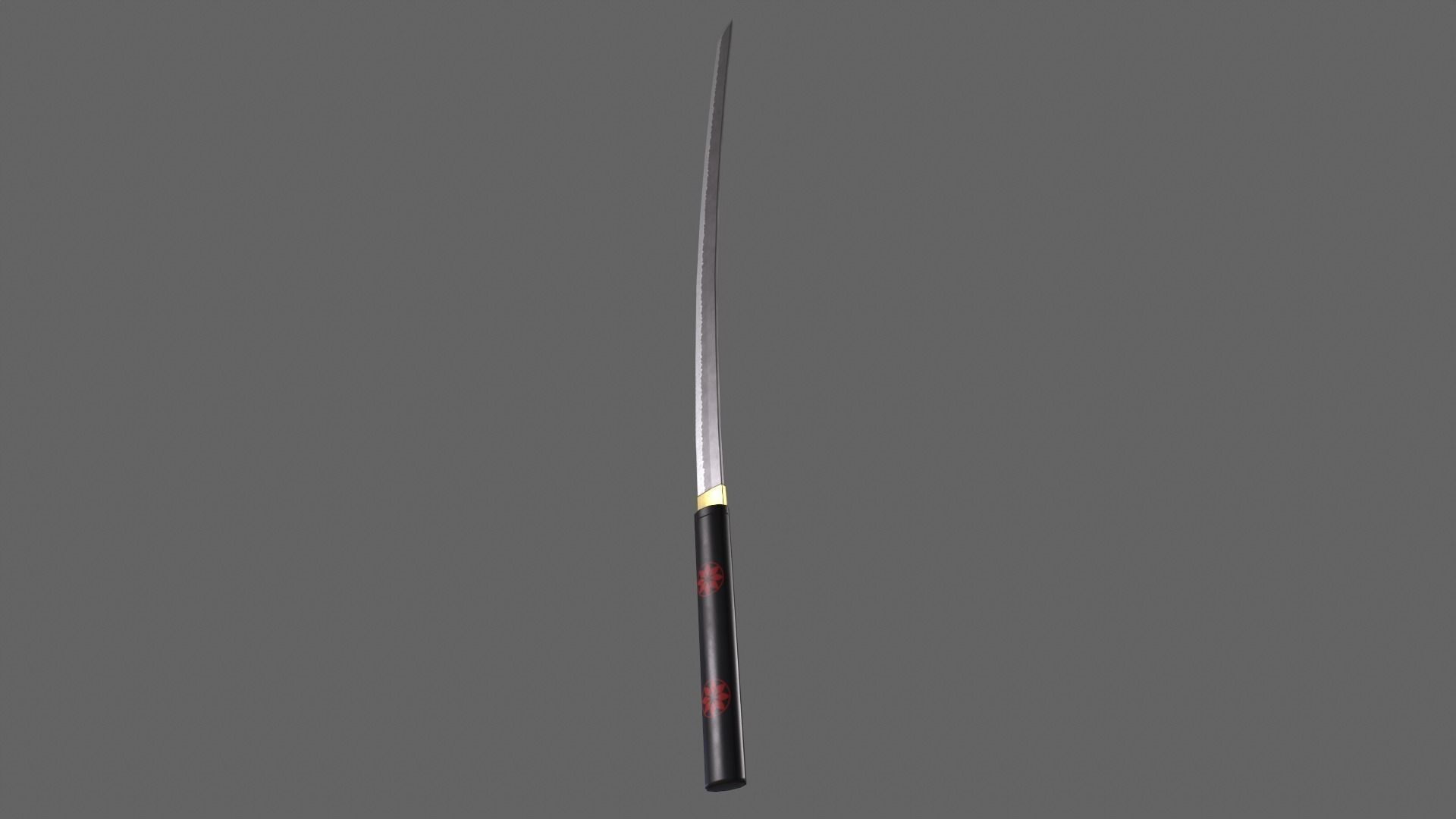 PBR Katana Japanese Sword Black V3 Low-poly 3D model_11