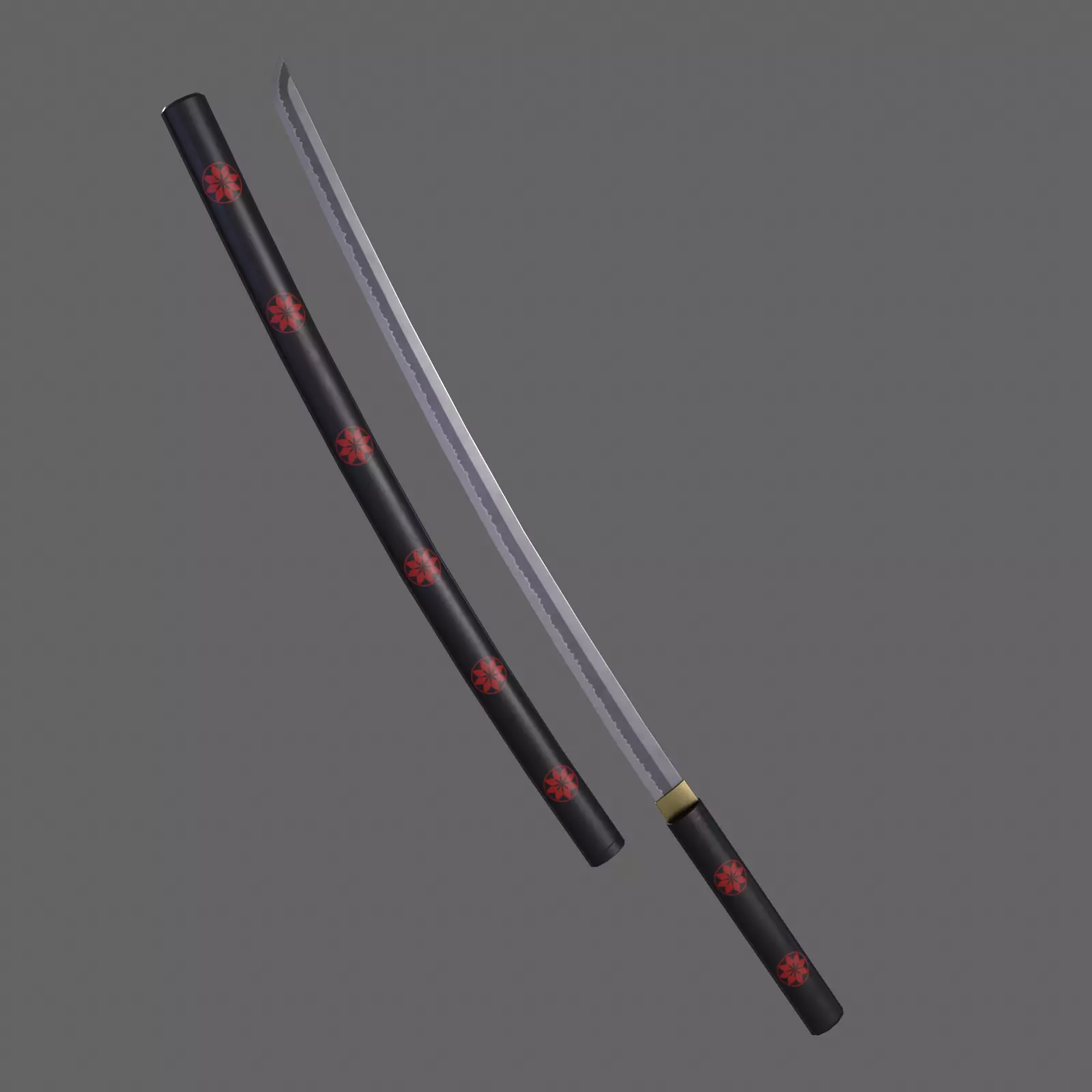 PBR Katana Japanese Sword Black V3 Low-poly 3D model_0