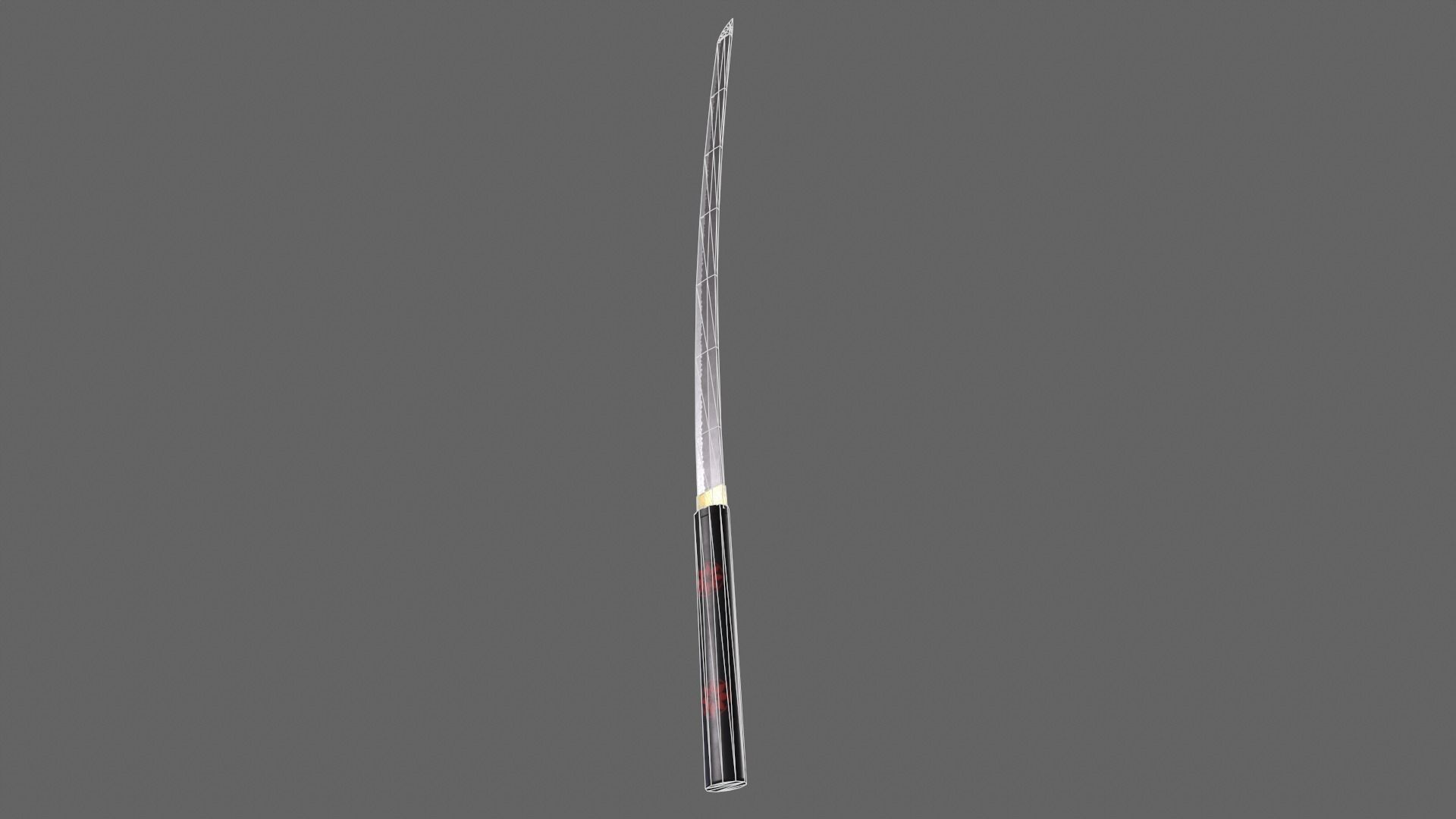 PBR Katana Japanese Sword Black V3 Low-poly 3D model_21