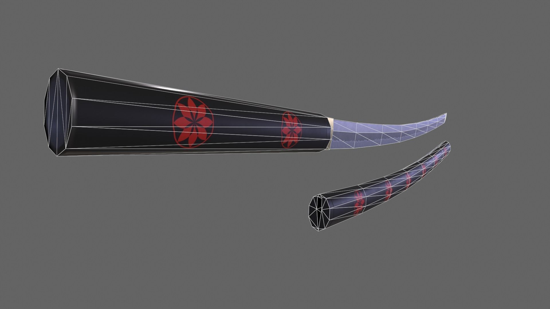 PBR Katana Japanese Sword Black V3 Low-poly 3D model_15