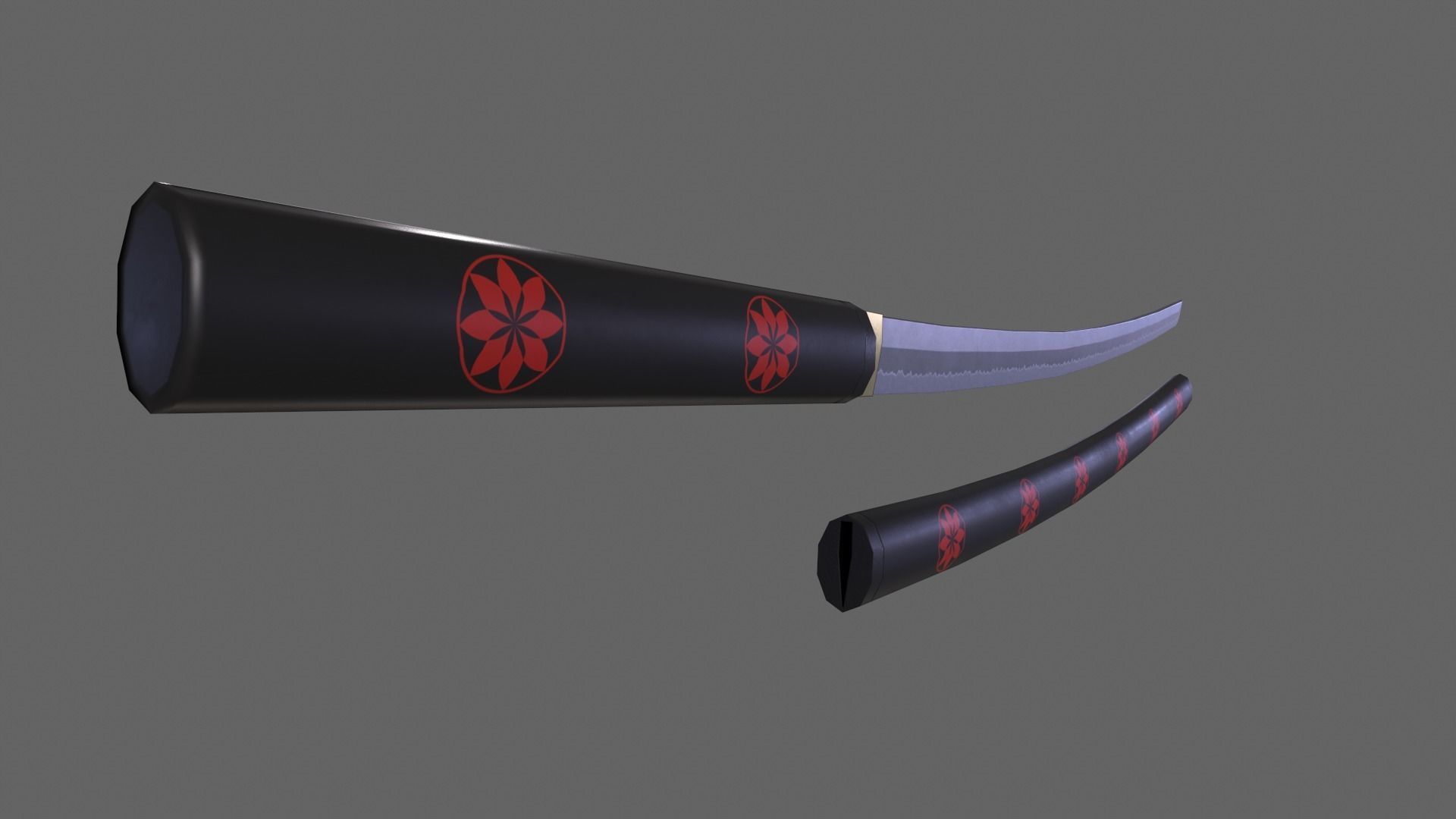 PBR Katana Japanese Sword Black V3 Low-poly 3D model_5