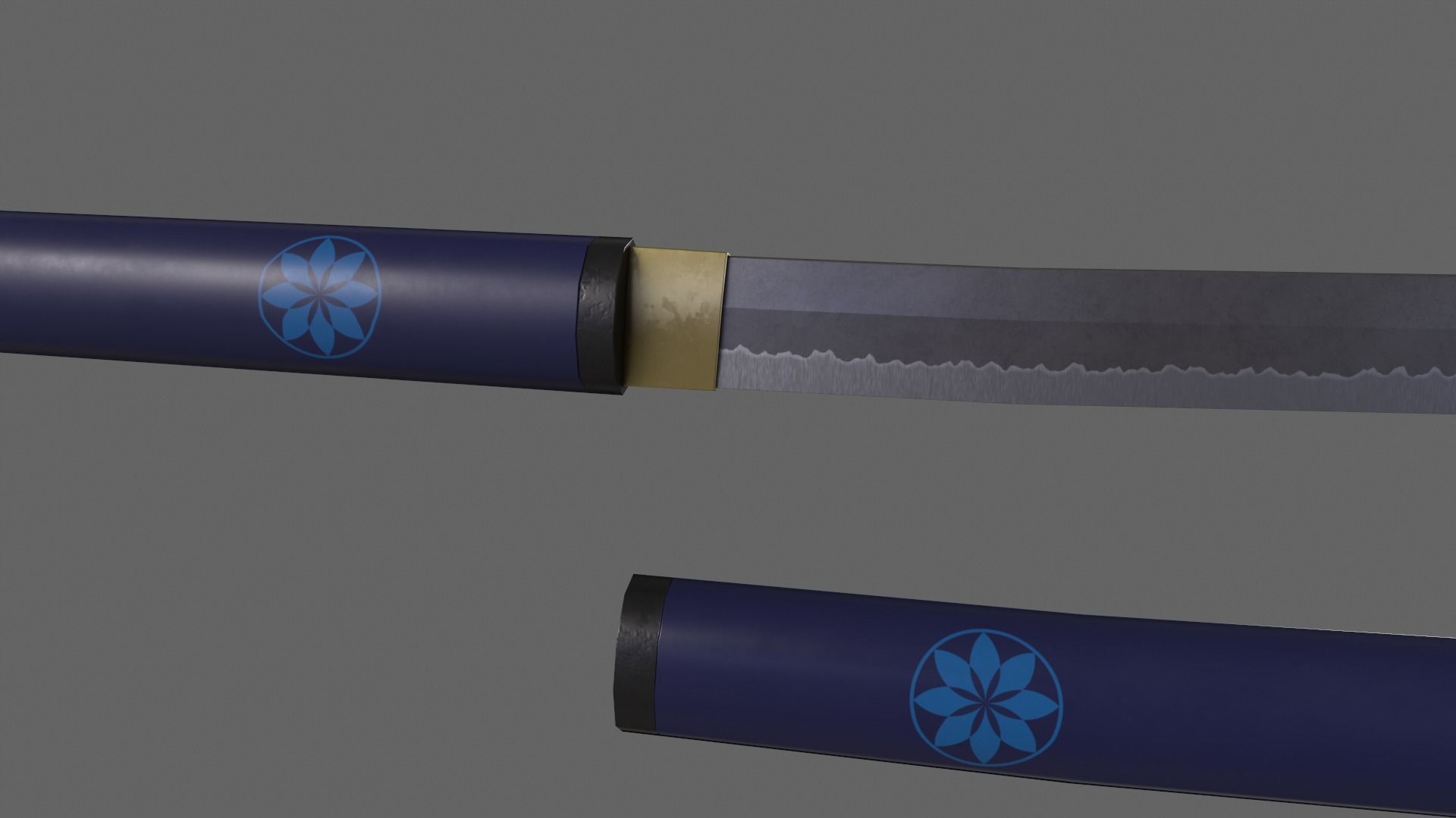 PBR Katana Japanese Sword Blue V3 Low-poly 3D model_5