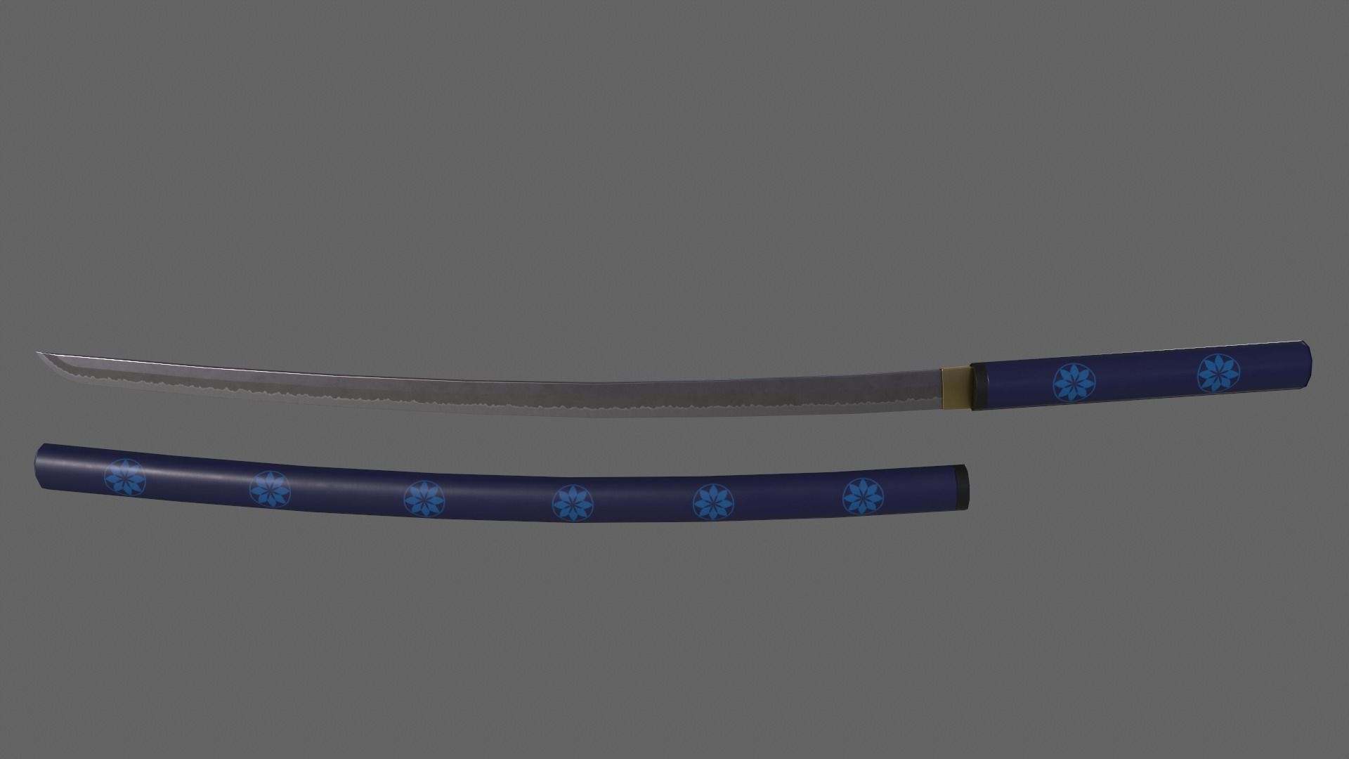 PBR Katana Japanese Sword Blue V3 Low-poly 3D model_2