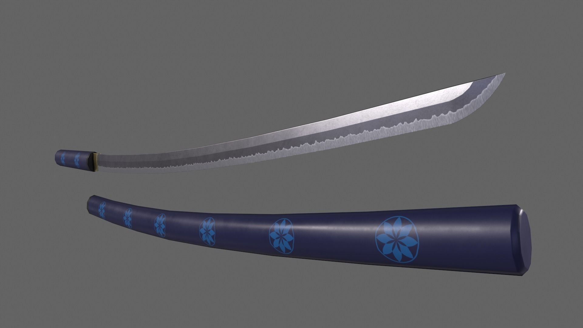 PBR Katana Japanese Sword Blue V3 Low-poly 3D model_4