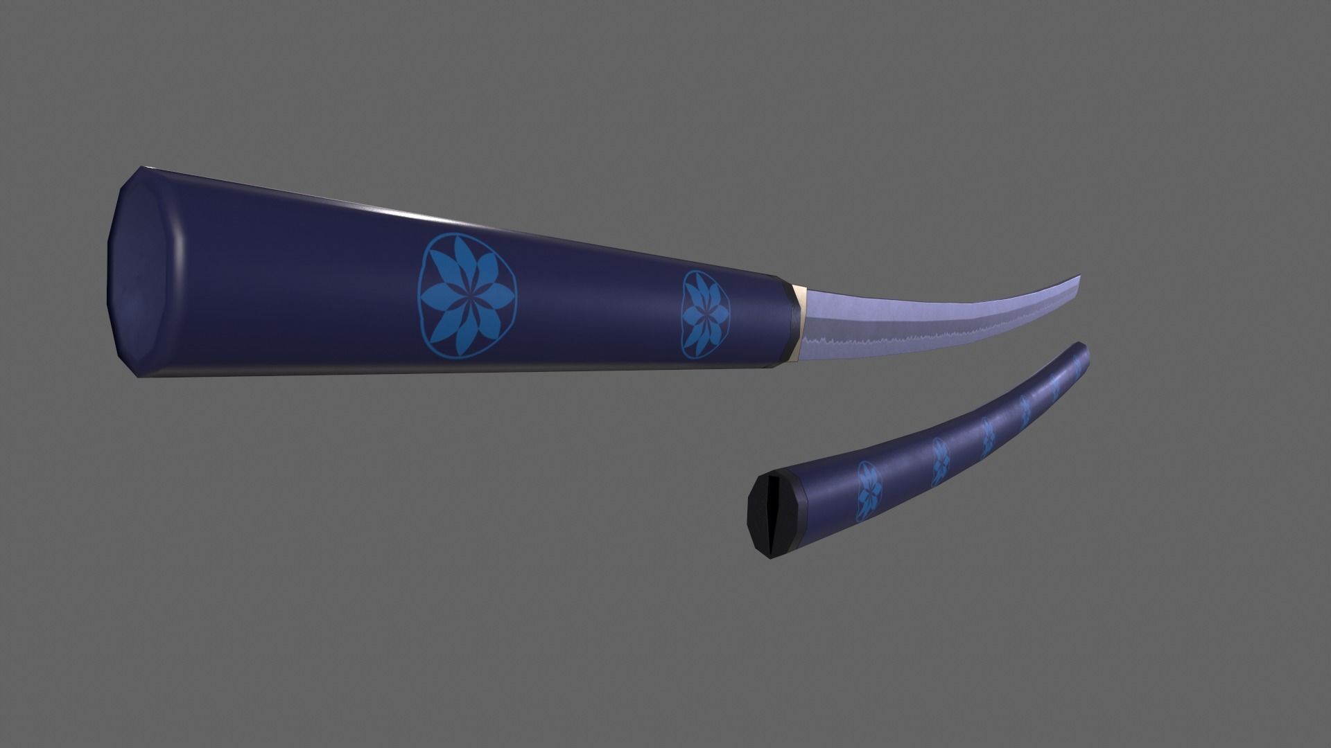PBR Katana Japanese Sword Blue V3 Low-poly 3D model_6