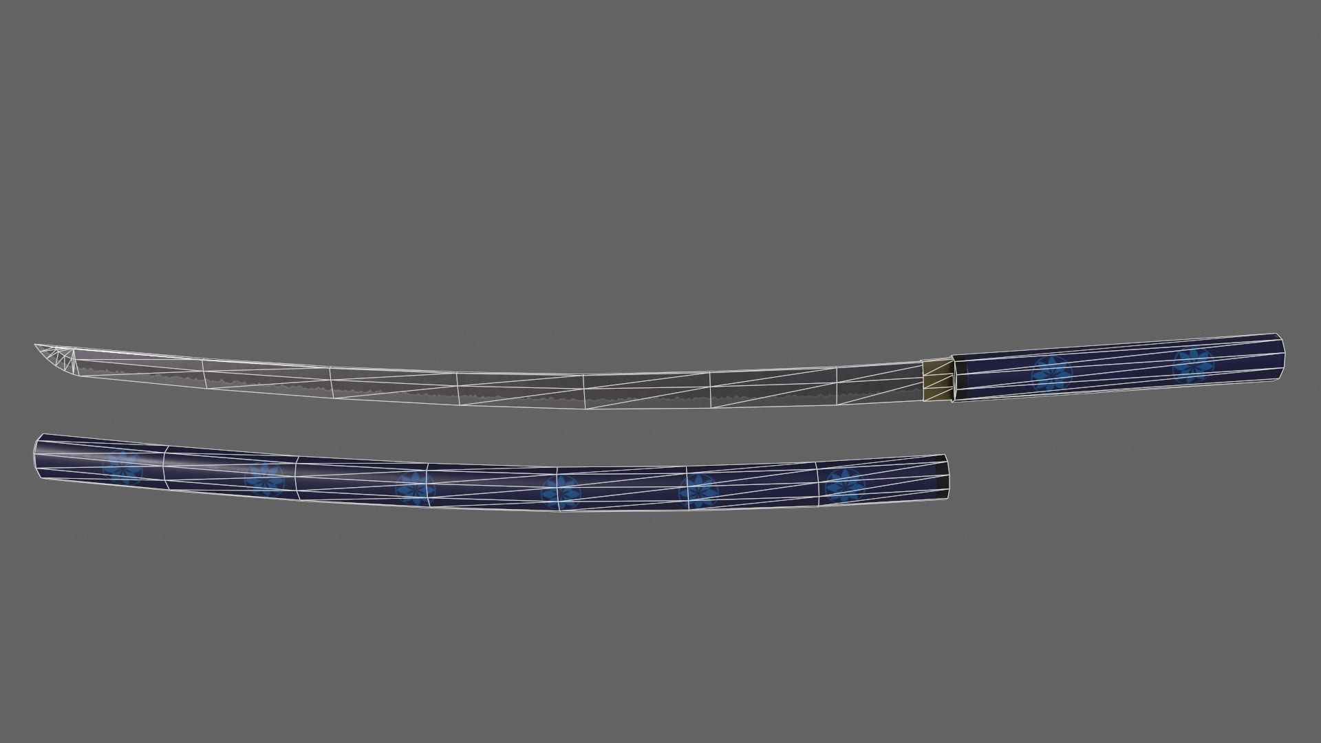 PBR Katana Japanese Sword Blue V3 Low-poly 3D model_12