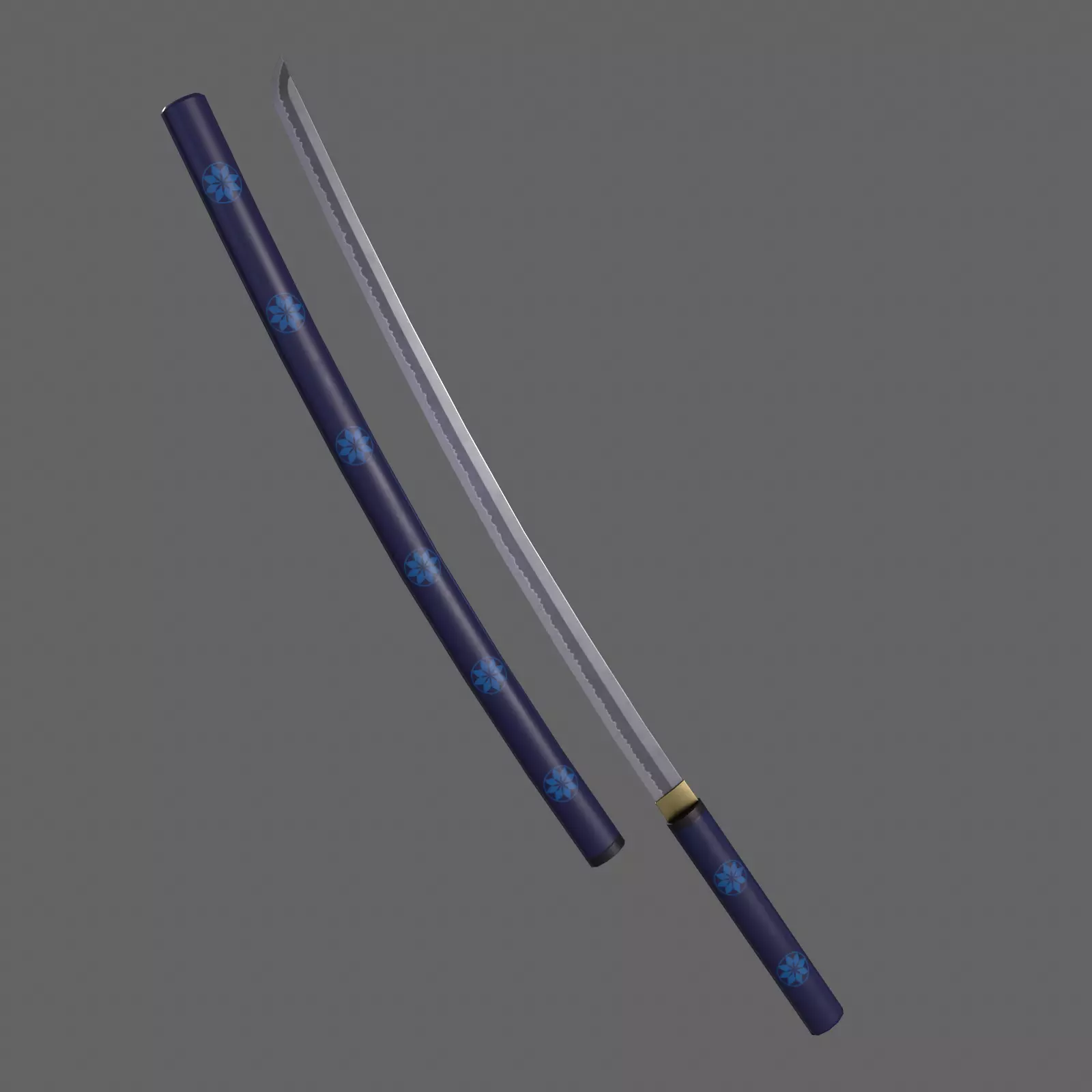 PBR Katana Japanese Sword Blue V3 Low-poly 3D model_0