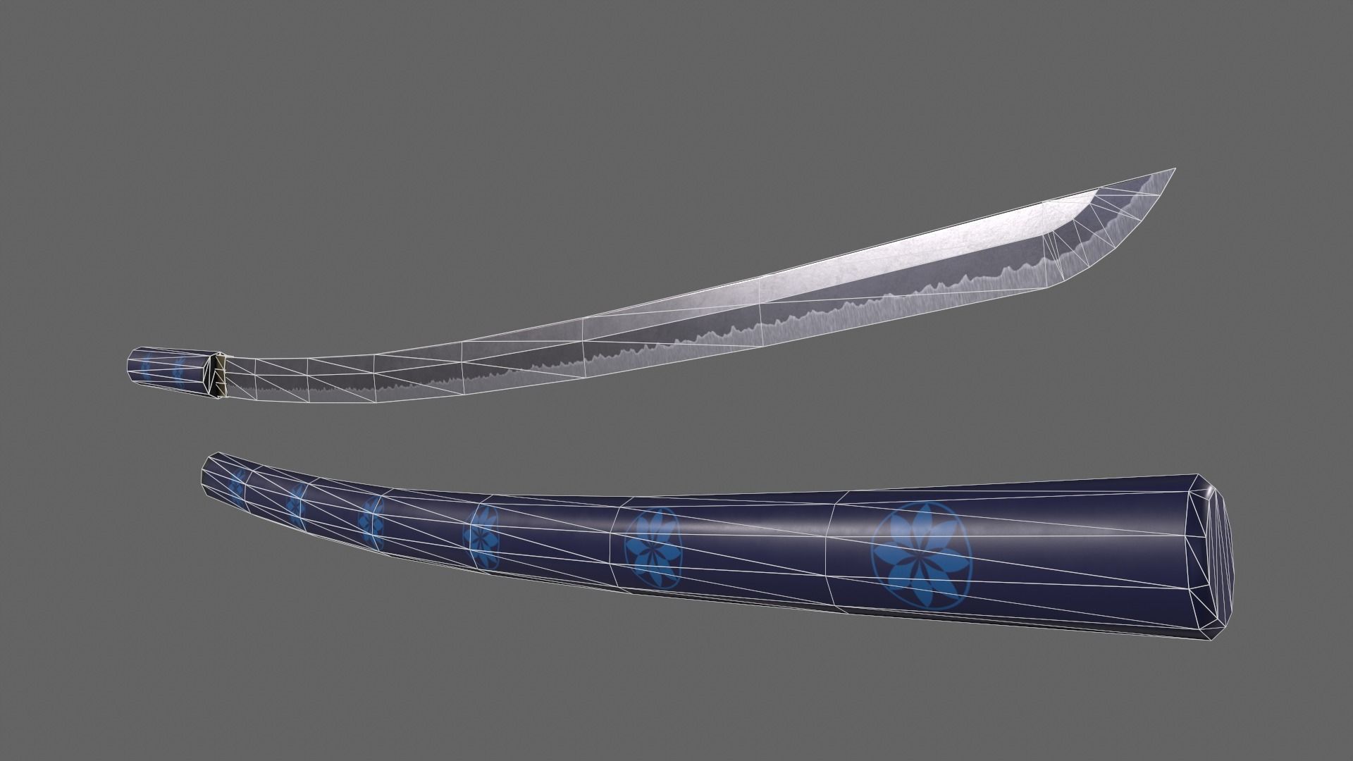 PBR Katana Japanese Sword Blue V3 Low-poly 3D model_14