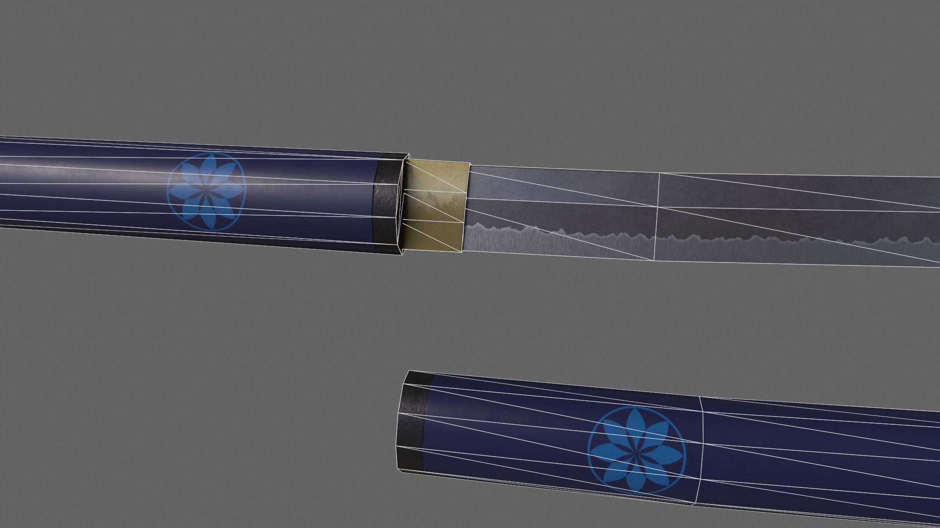 PBR Katana Japanese Sword Blue V3 Low-poly 3D model_15