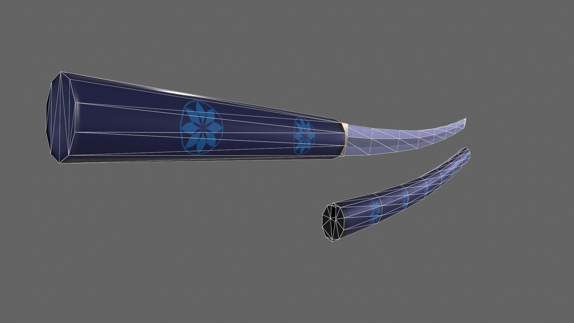 PBR Katana Japanese Sword Blue V3 Low-poly 3D model_16
