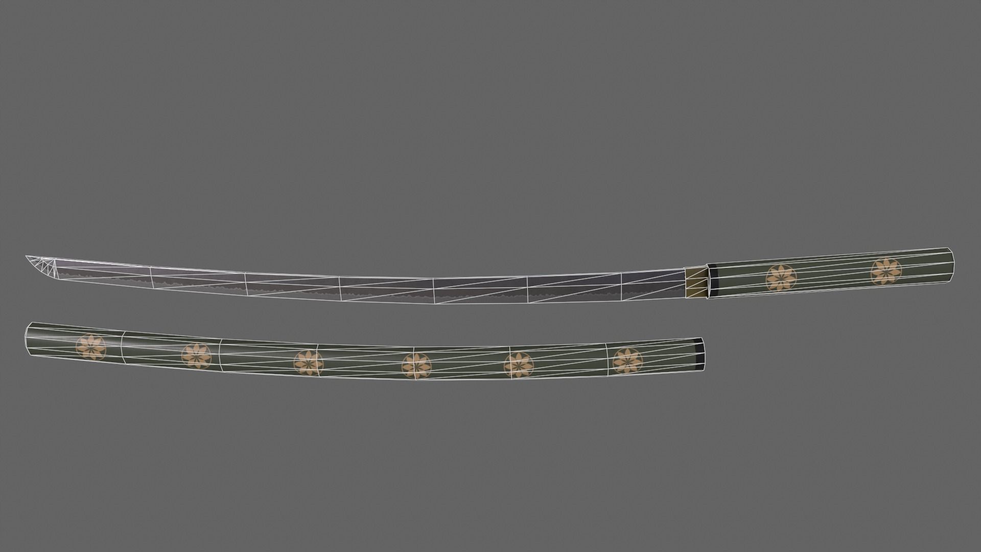 PBR Katana Japanese Sword Green V3 Low-poly 3D model_12