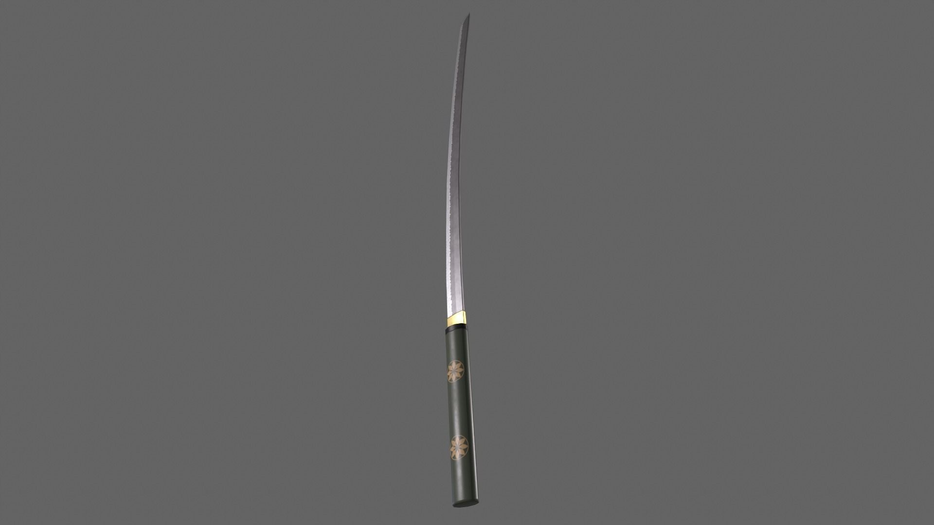 PBR Katana Japanese Sword Green V3 Low-poly 3D model_11