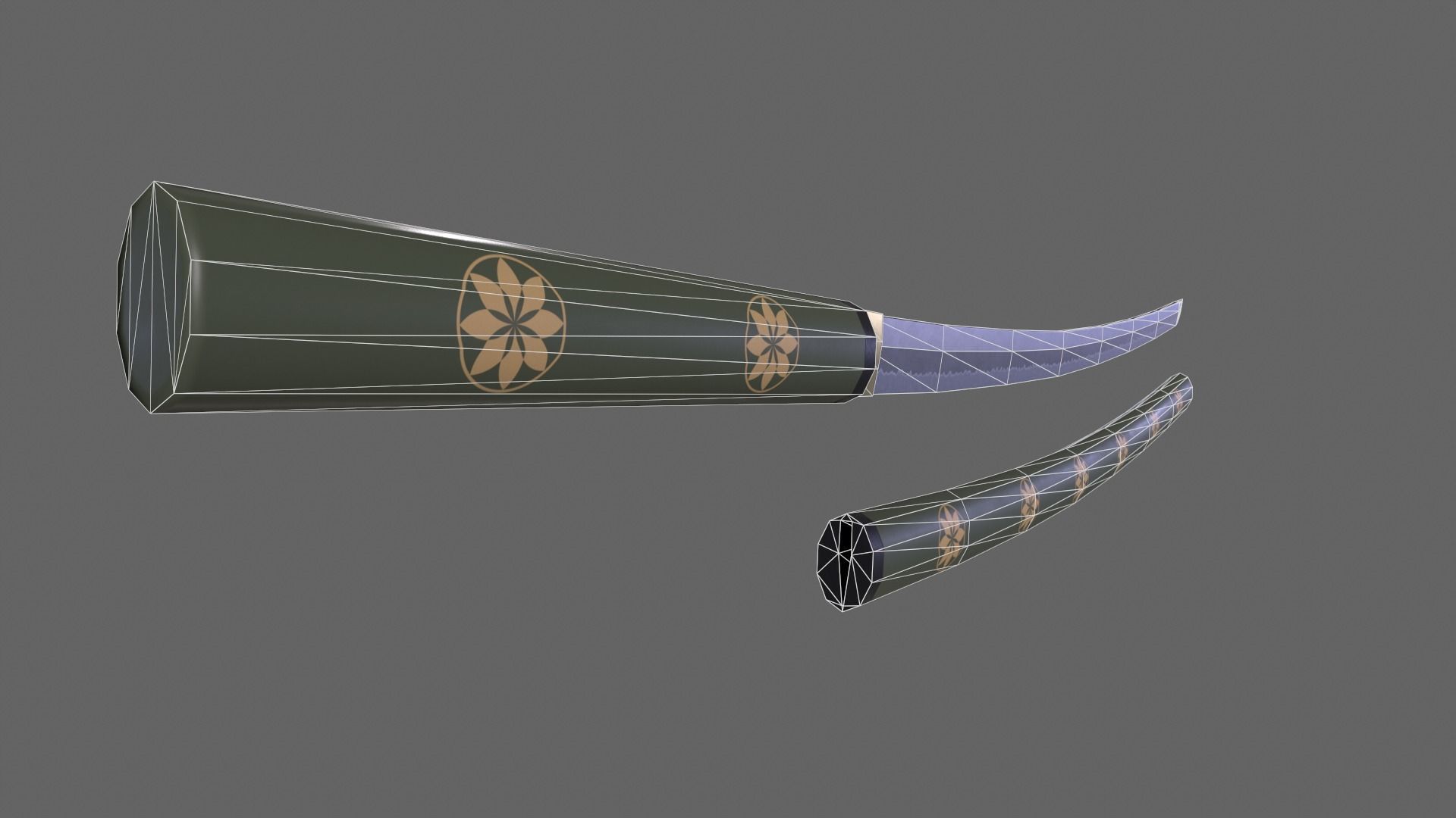 PBR Katana Japanese Sword Green V3 Low-poly 3D model_15