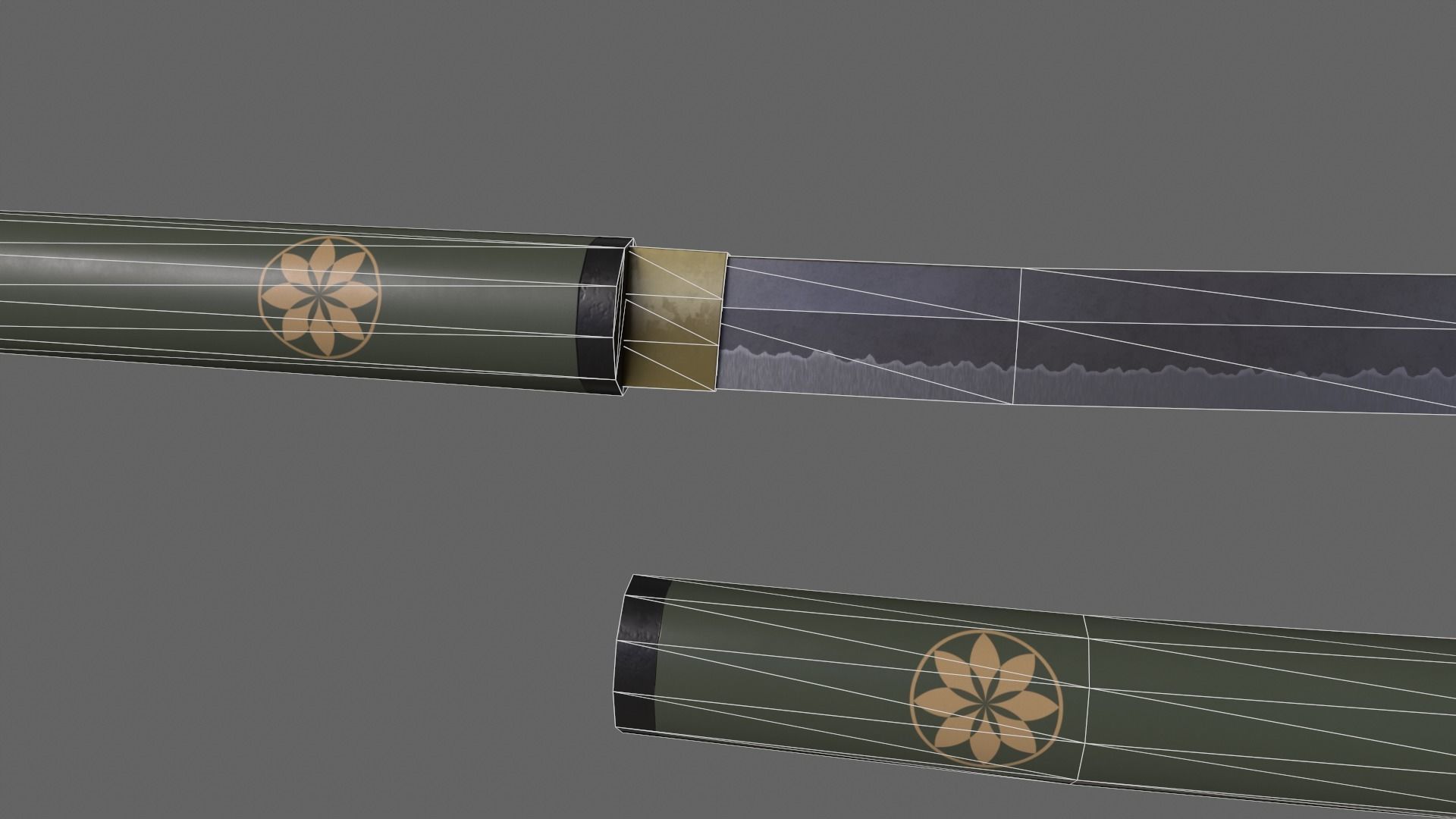 PBR Katana Japanese Sword Green V3 Low-poly 3D model_14