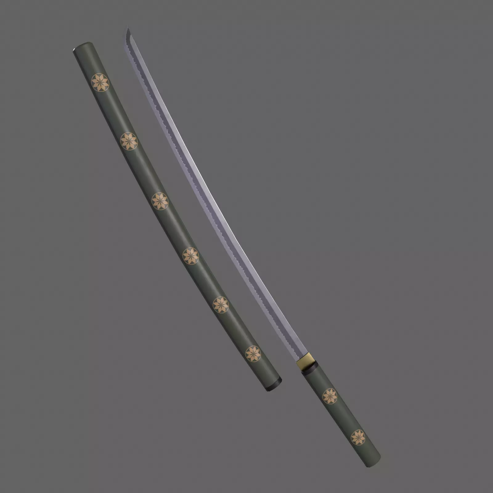 PBR Katana Japanese Sword Green V3 Low-poly 3D model_0