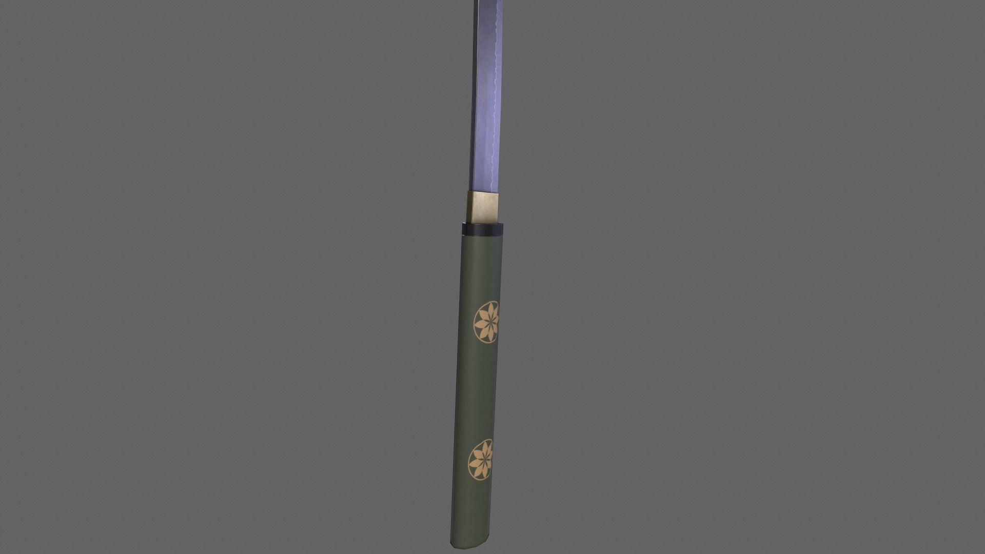 PBR Katana Japanese Sword Green V3 Low-poly 3D model_8