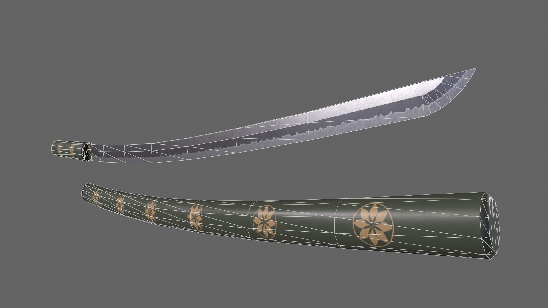 PBR Katana Japanese Sword Green V3 Low-poly 3D model_13