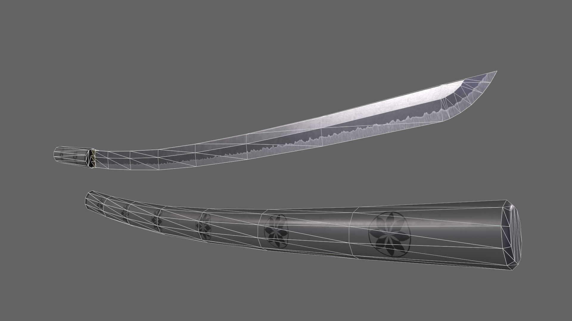 PBR Katana Japanese Sword Grey V3 Low-poly 3D model_13