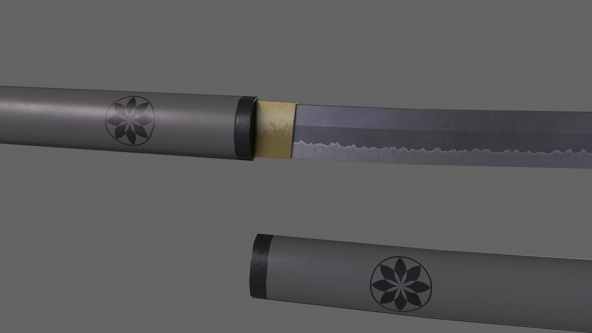 PBR Katana Japanese Sword Grey V3 Low-poly 3D model_4