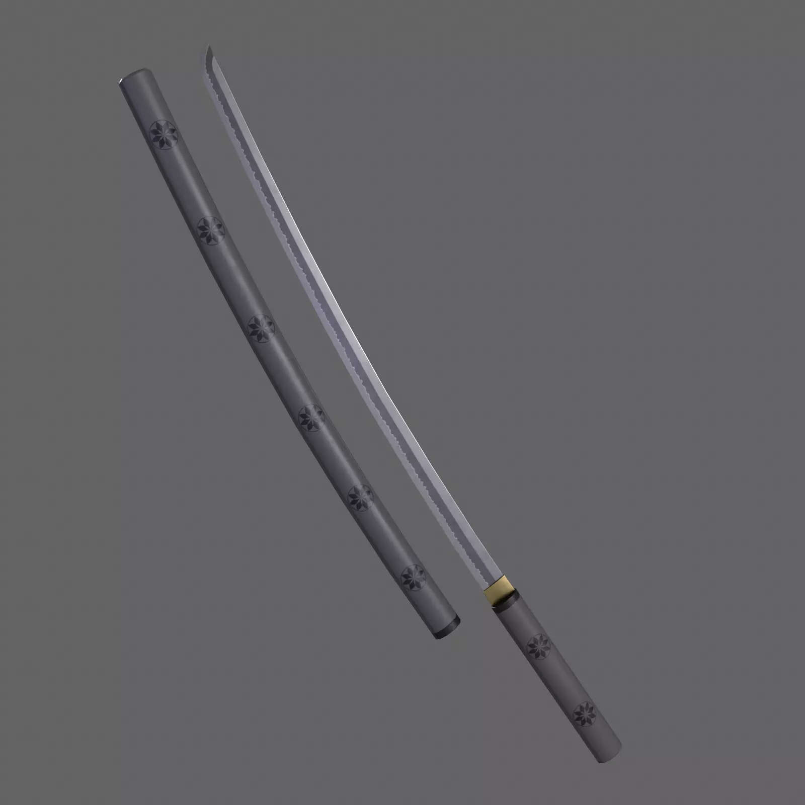 PBR Katana Japanese Sword Grey V3 Low-poly 3D model_0