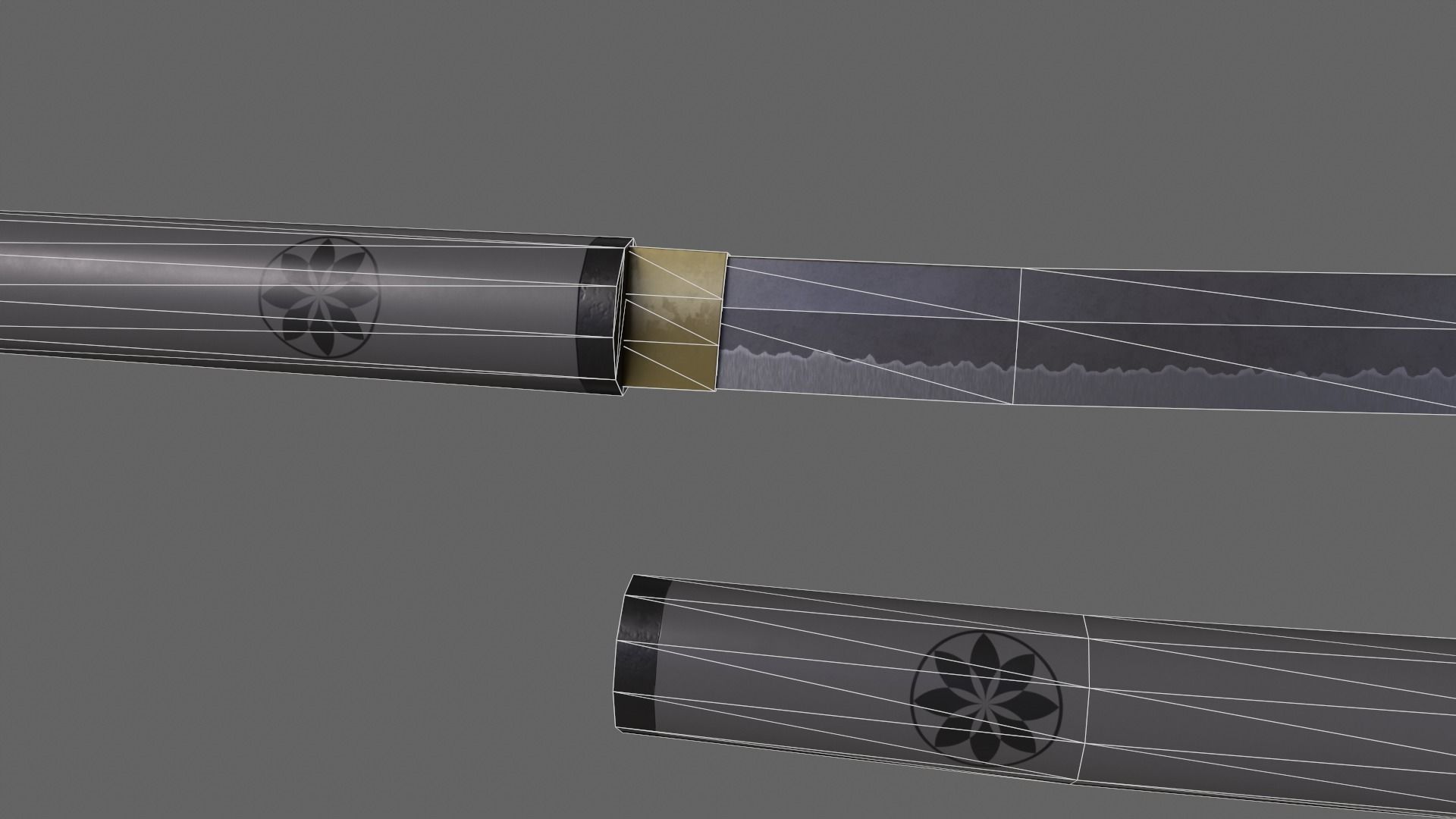 PBR Katana Japanese Sword Grey V3 Low-poly 3D model_14
