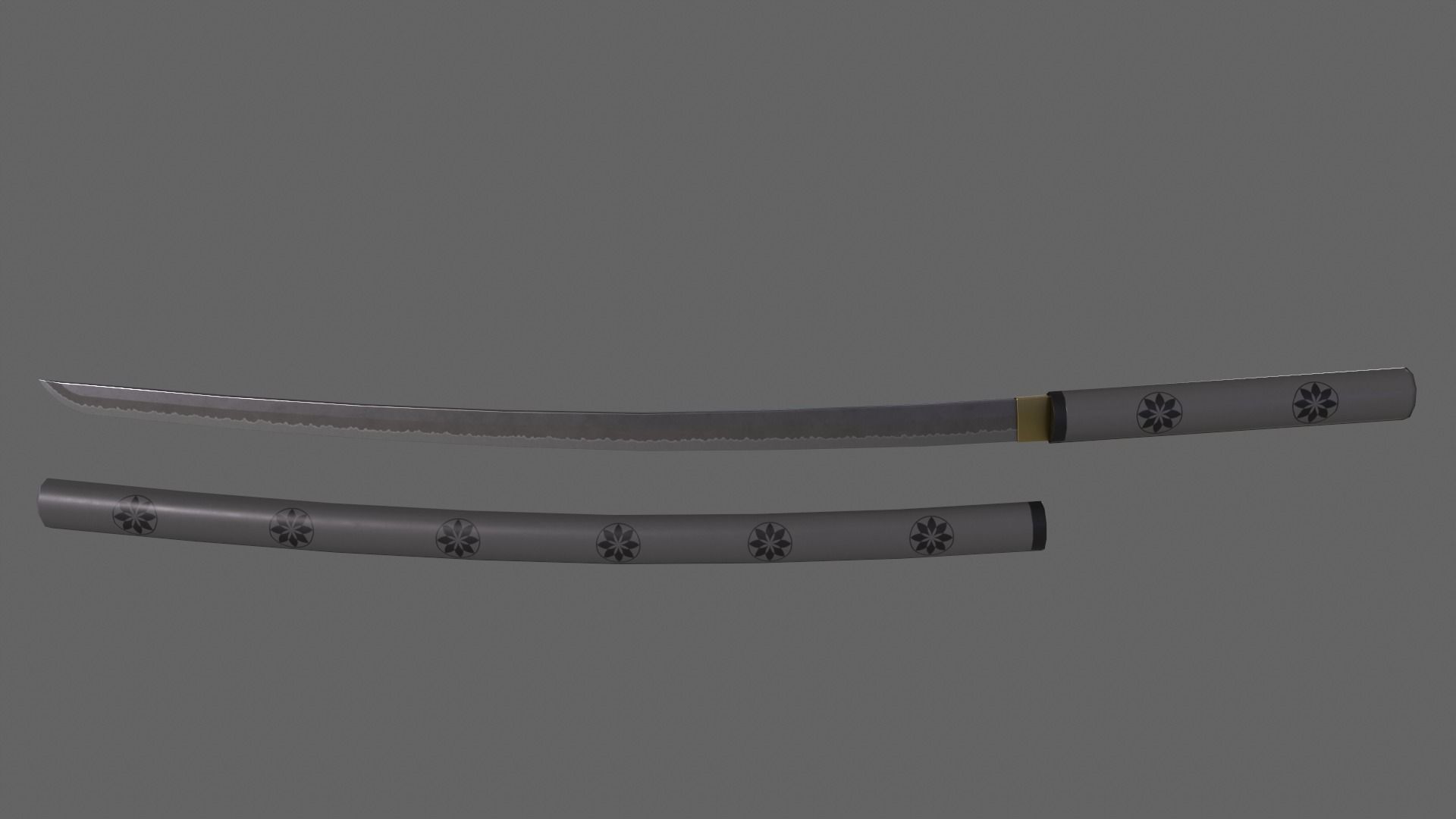 PBR Katana Japanese Sword Grey V3 Low-poly 3D model_2