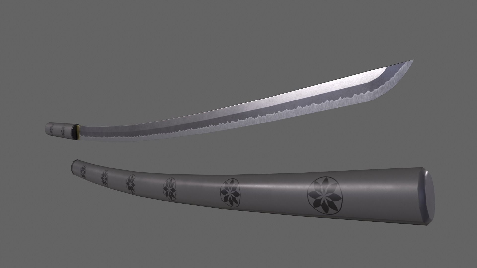 PBR Katana Japanese Sword Grey V3 Low-poly 3D model_3