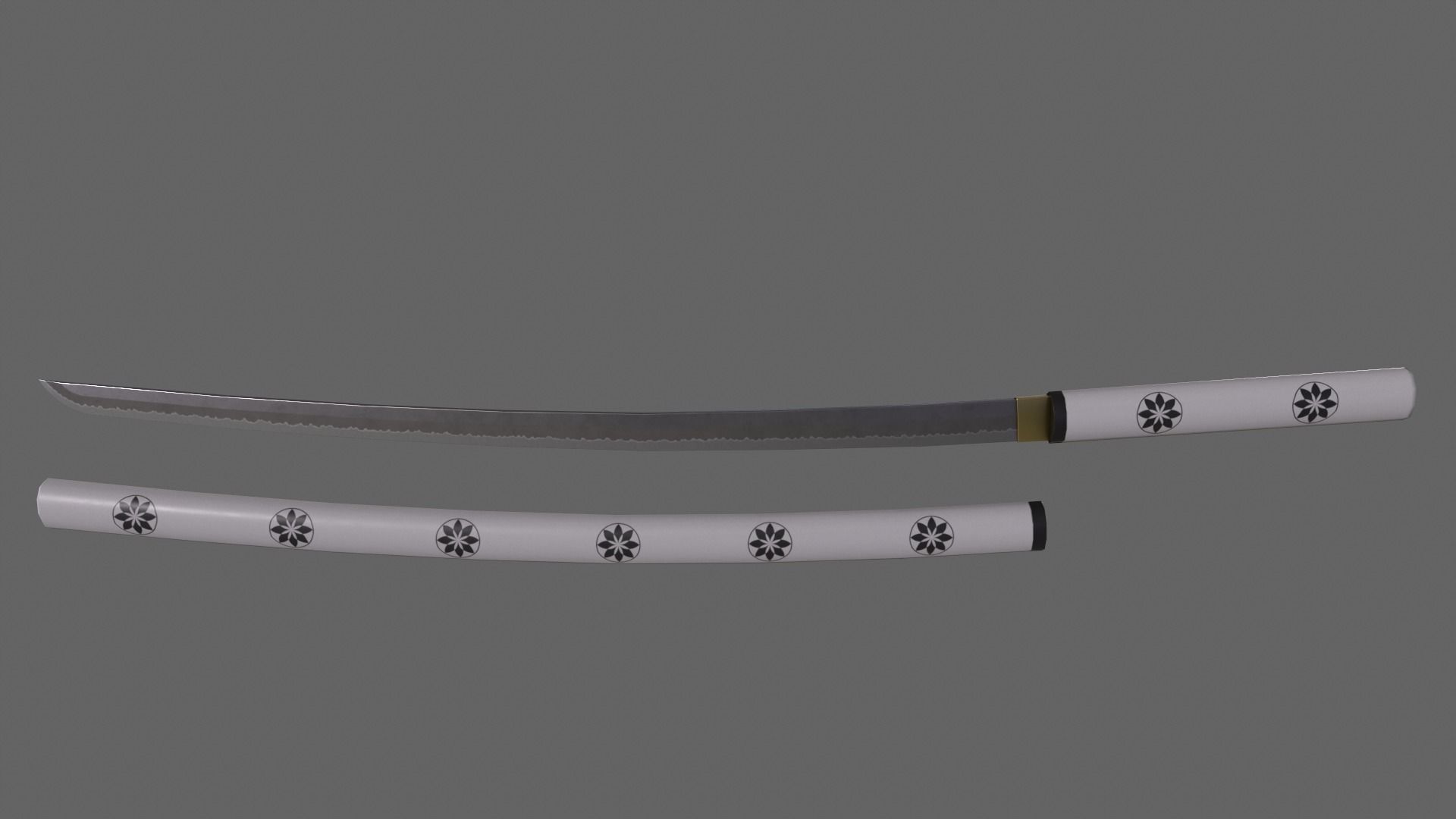 PBR Katana Japanese Sword White V3 Low-poly 3D model_2