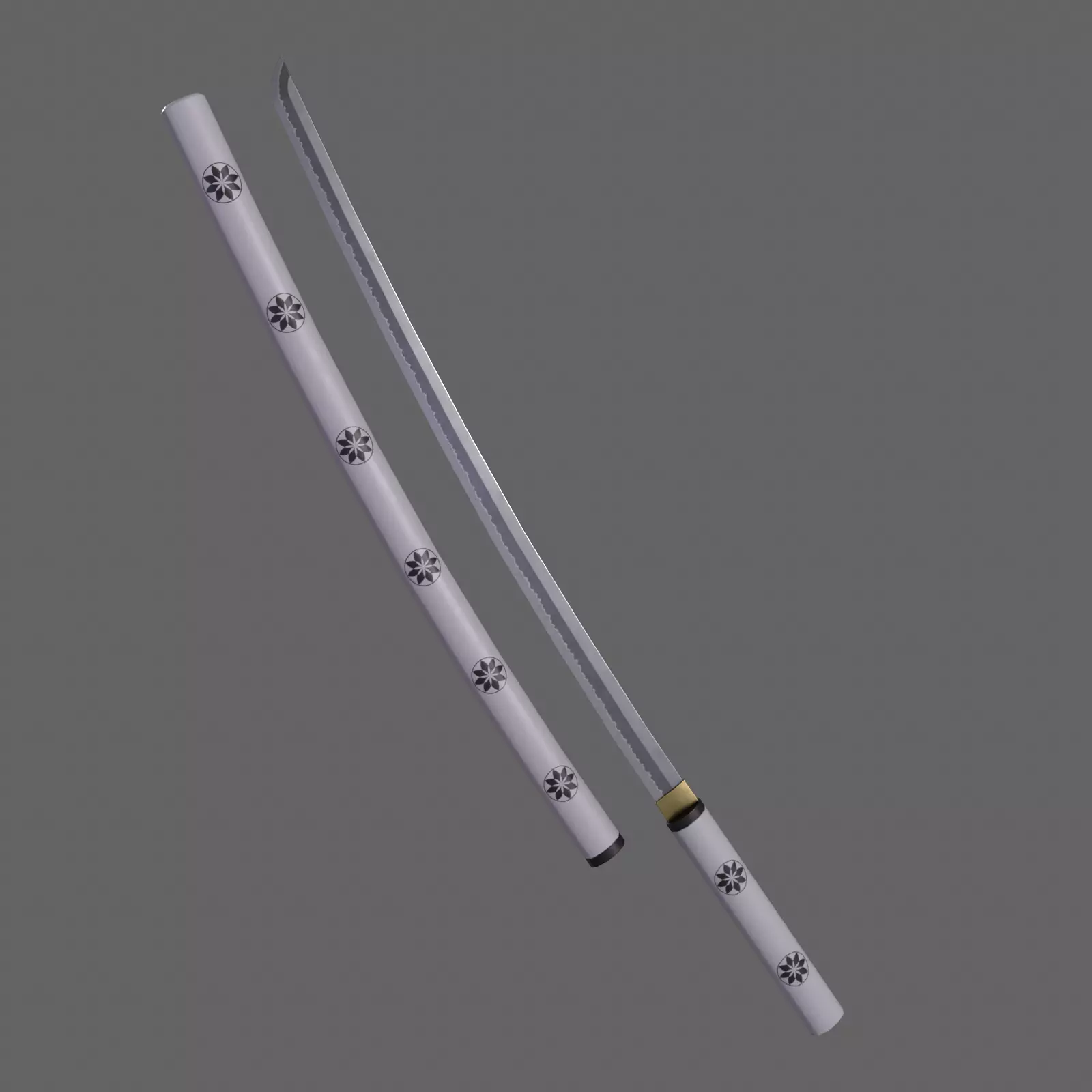 PBR Katana Japanese Sword White V3 Low-poly 3D model_0