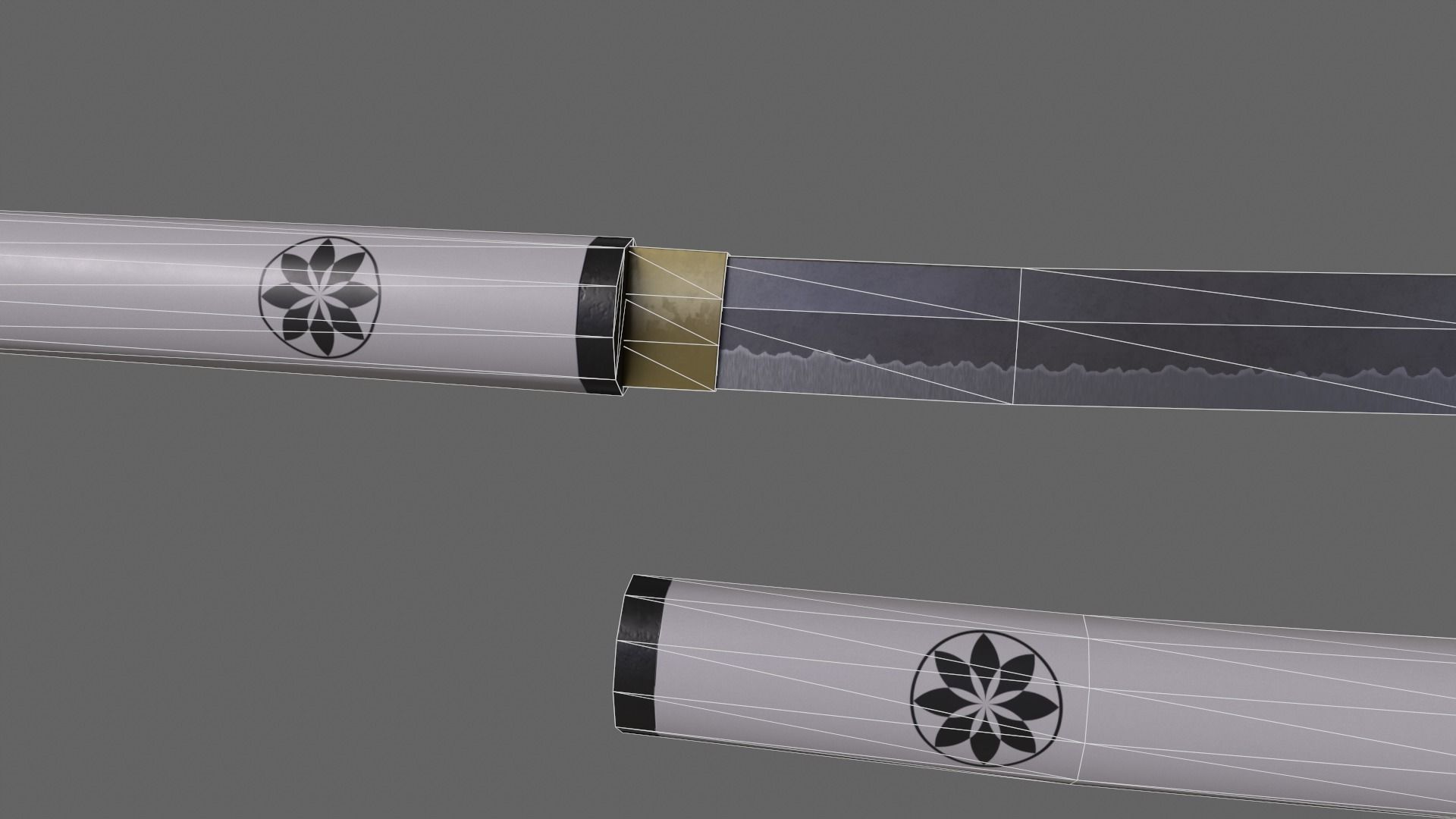 PBR Katana Japanese Sword White V3 Low-poly 3D model_14
