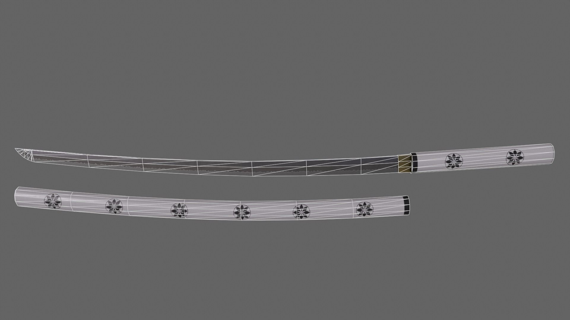 PBR Katana Japanese Sword White V3 Low-poly 3D model_12
