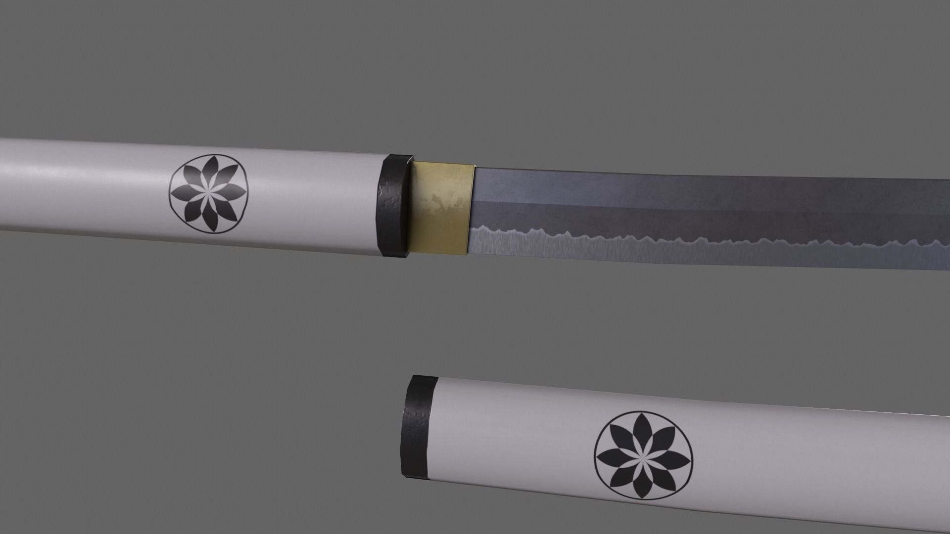 PBR Katana Japanese Sword White V3 Low-poly 3D model_4