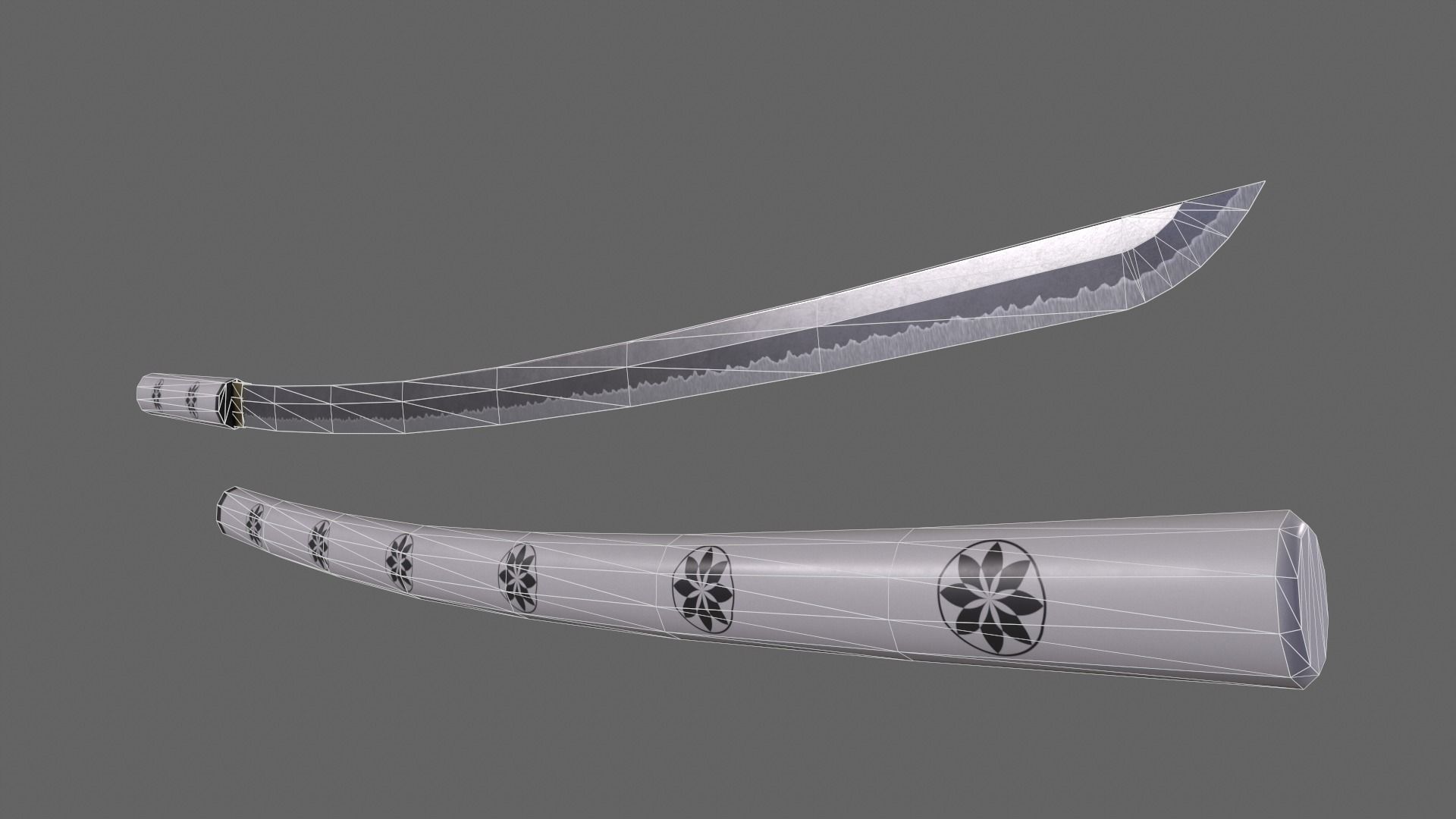 PBR Katana Japanese Sword White V3 Low-poly 3D model_13