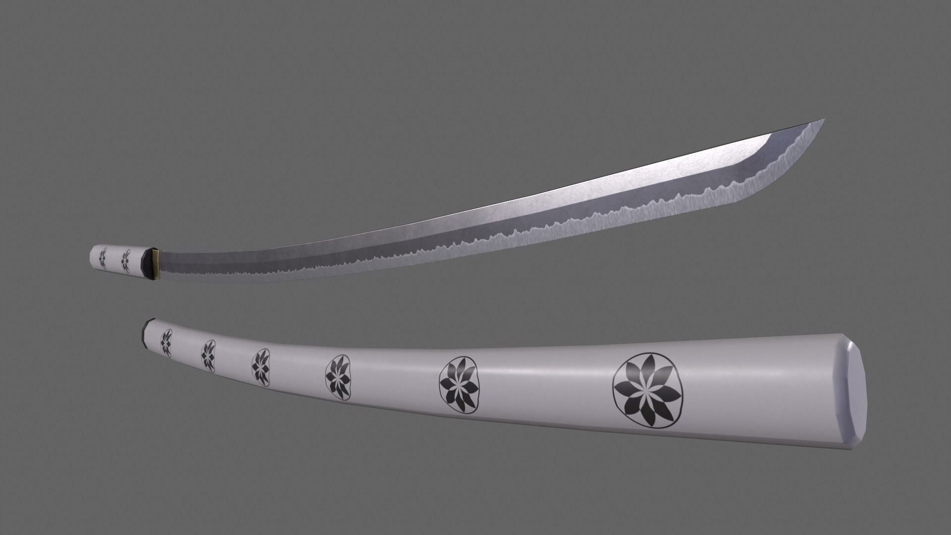 PBR Katana Japanese Sword White V3 Low-poly 3D model_3
