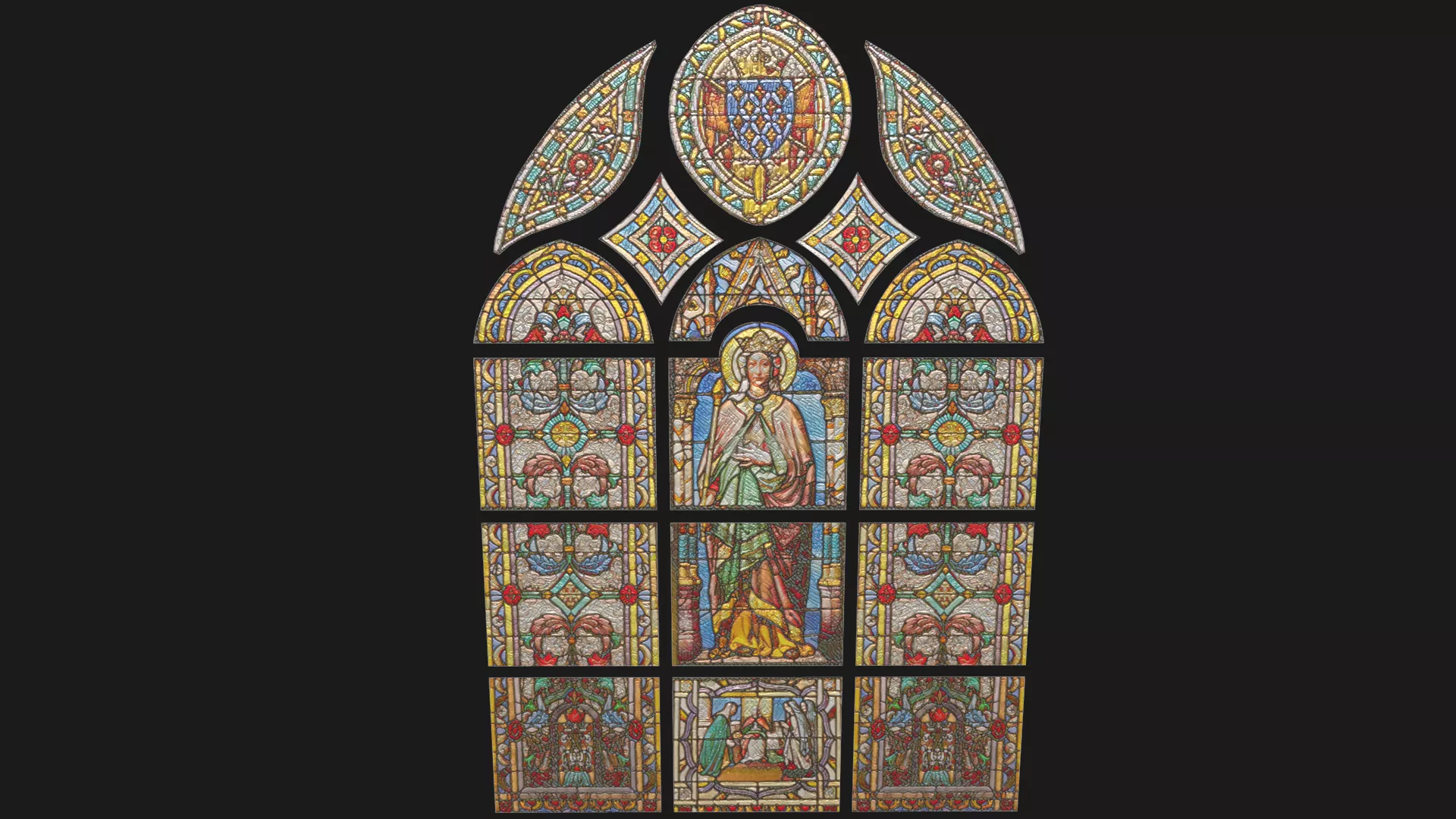 Stained Glass Window Church Medieval Temple Low-poly 3D model