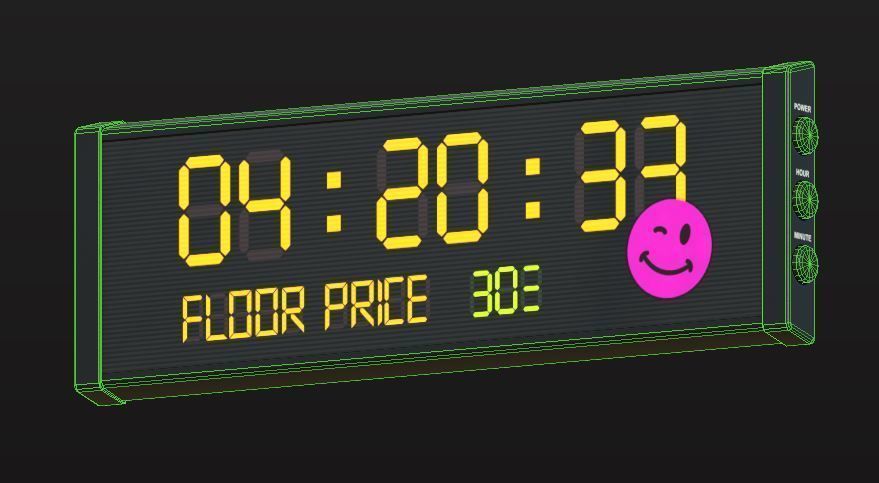 Digital Wall Clock Low-poly 3D model_7