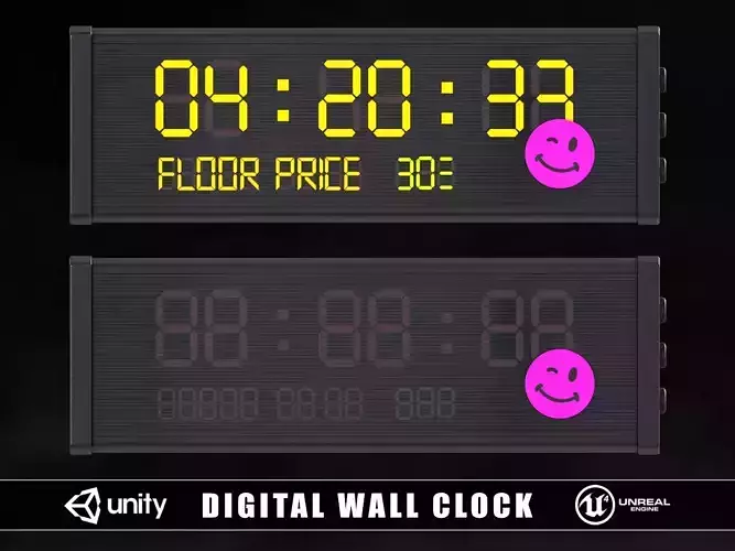 Digital Wall Clock Low-poly 3D model