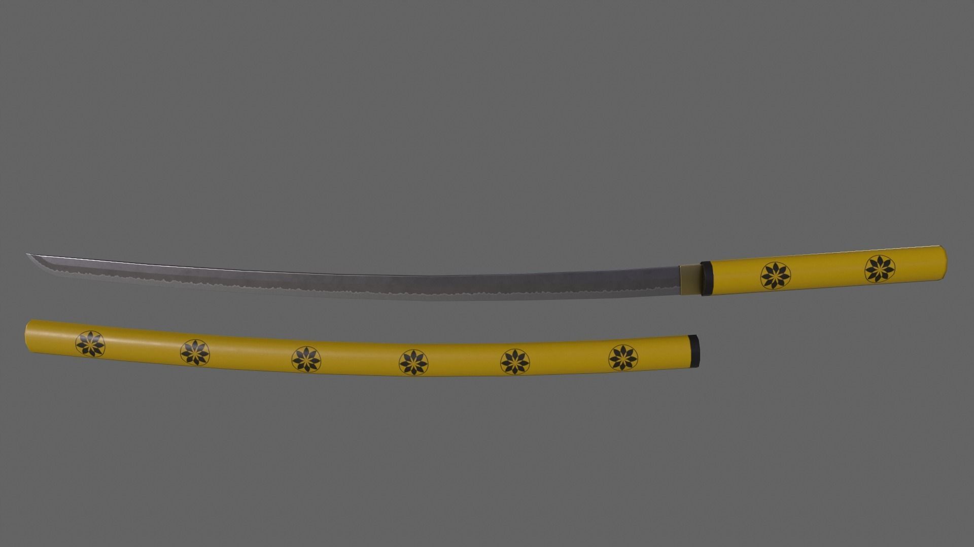 PBR Katana Japanese Sword Yellow V3 Low-poly 3D model_2