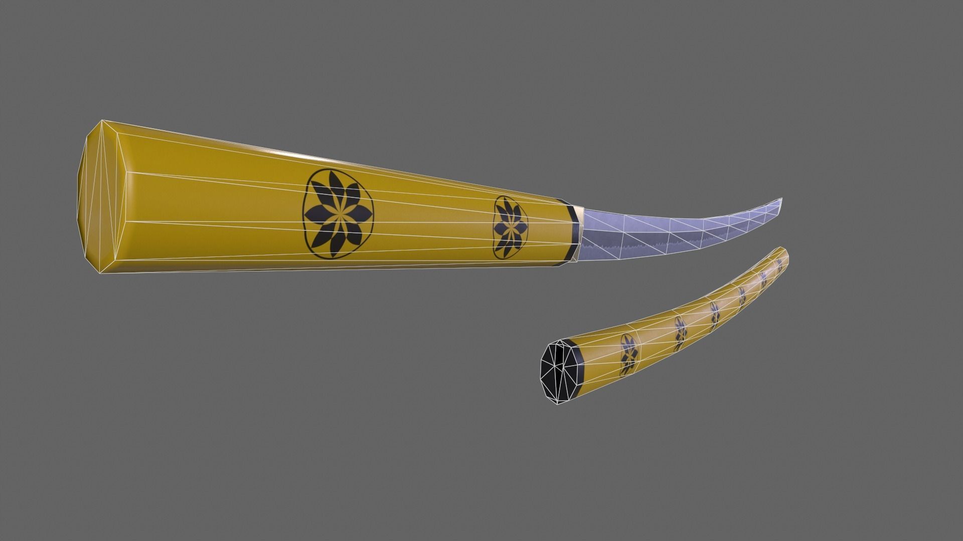 PBR Katana Japanese Sword Yellow V3 Low-poly 3D model_15