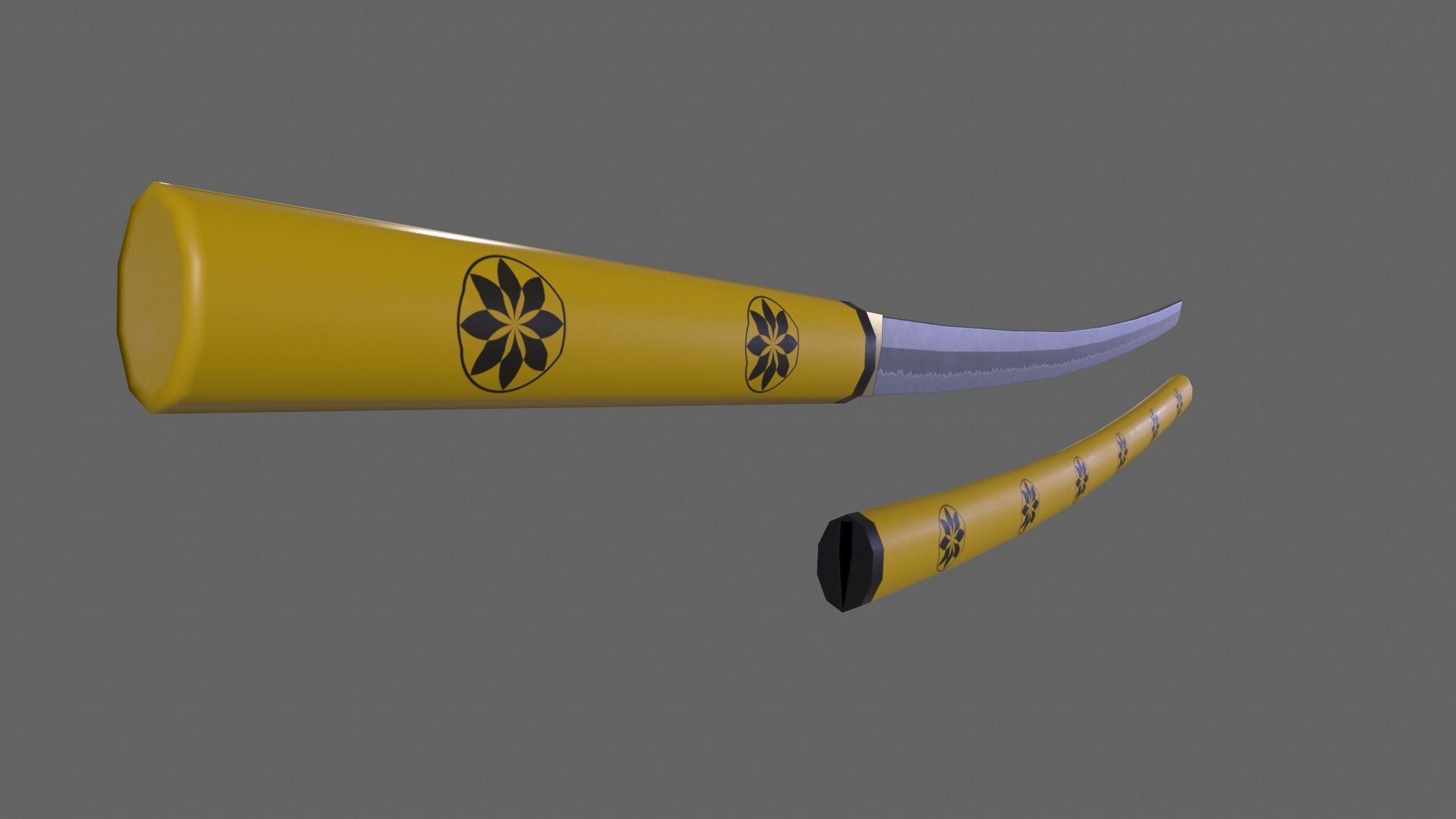 PBR Katana Japanese Sword Yellow V3 Low-poly 3D model_5